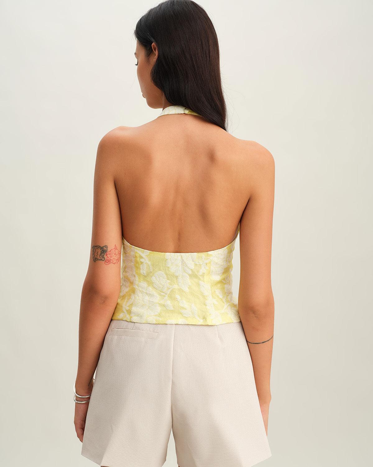 Yellow Floral Halter Top Product Image