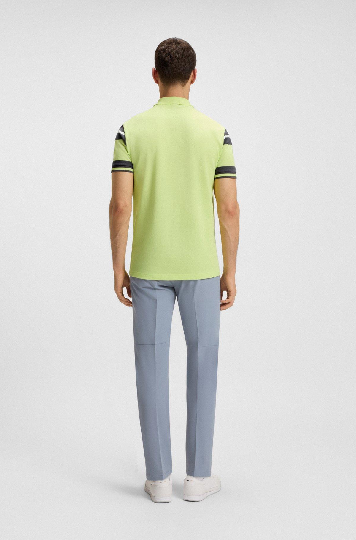 BOSS - Slim-fit polo shirt in cotton with block stripes - Light Green Product Image