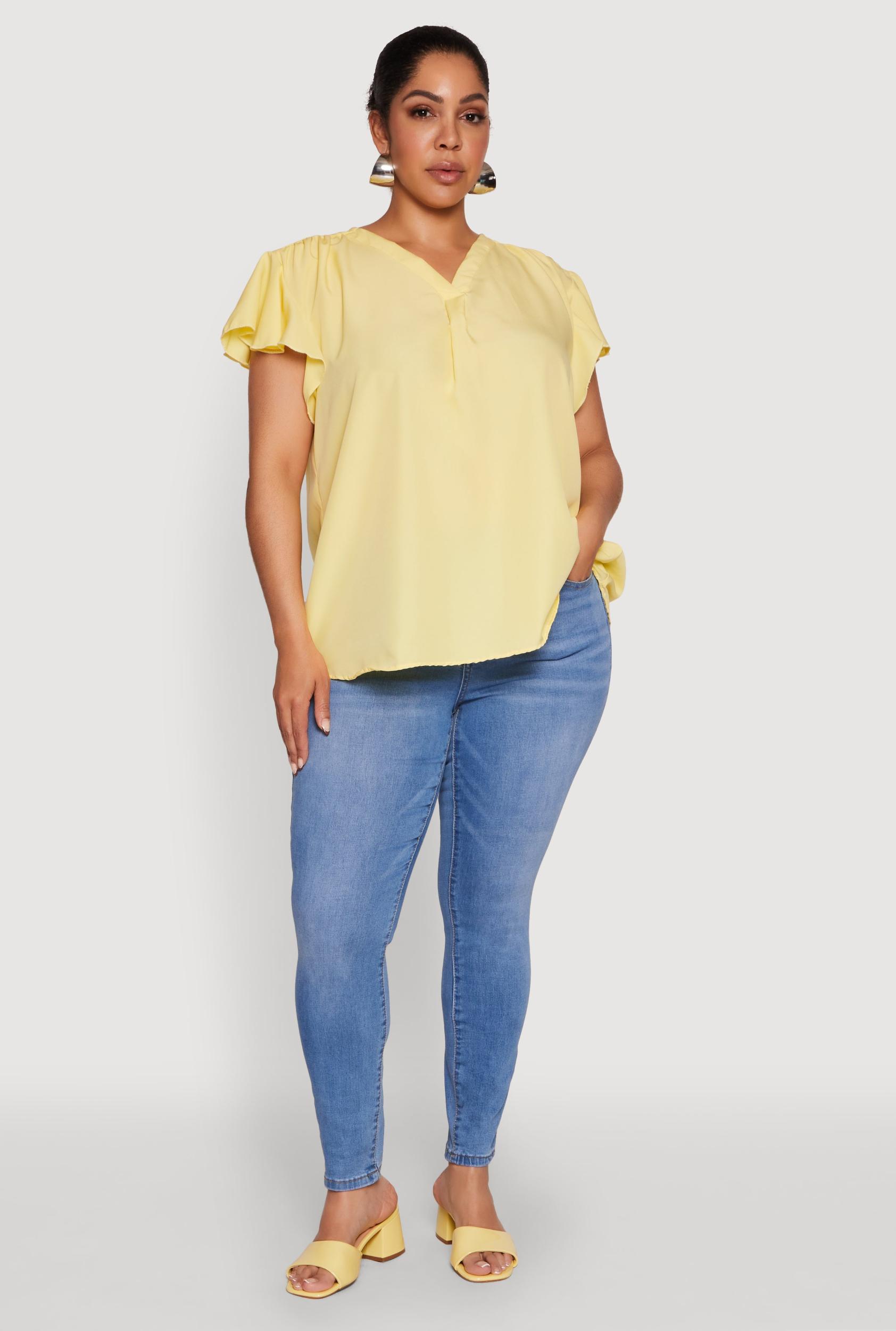 Plus Size Chic V Neck Flutter Sleeve Blouse Female Product Image