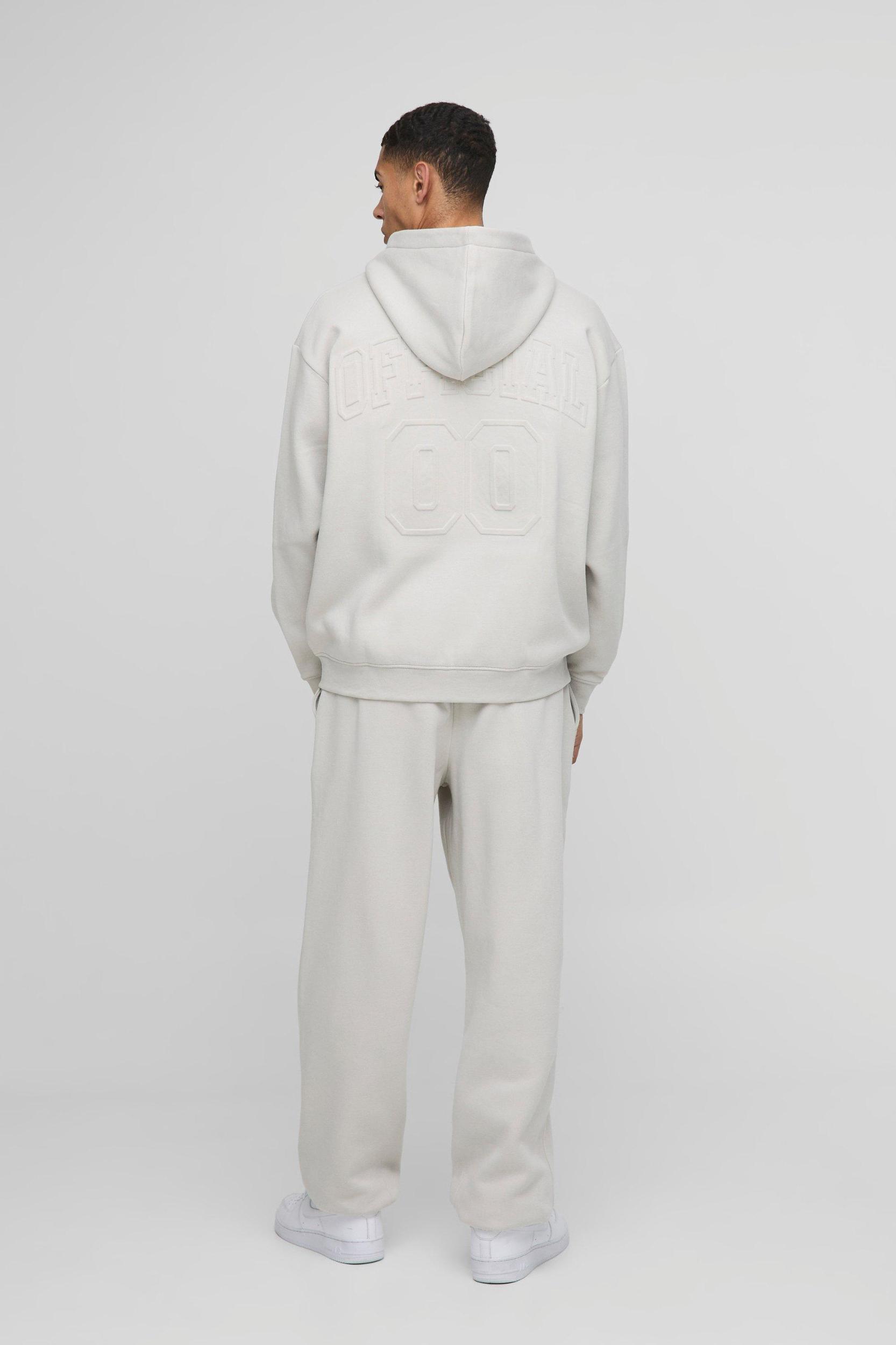 Oversized Official Varsity Embossed Zip Through Tracksuit | boohooMAN USA Product Image