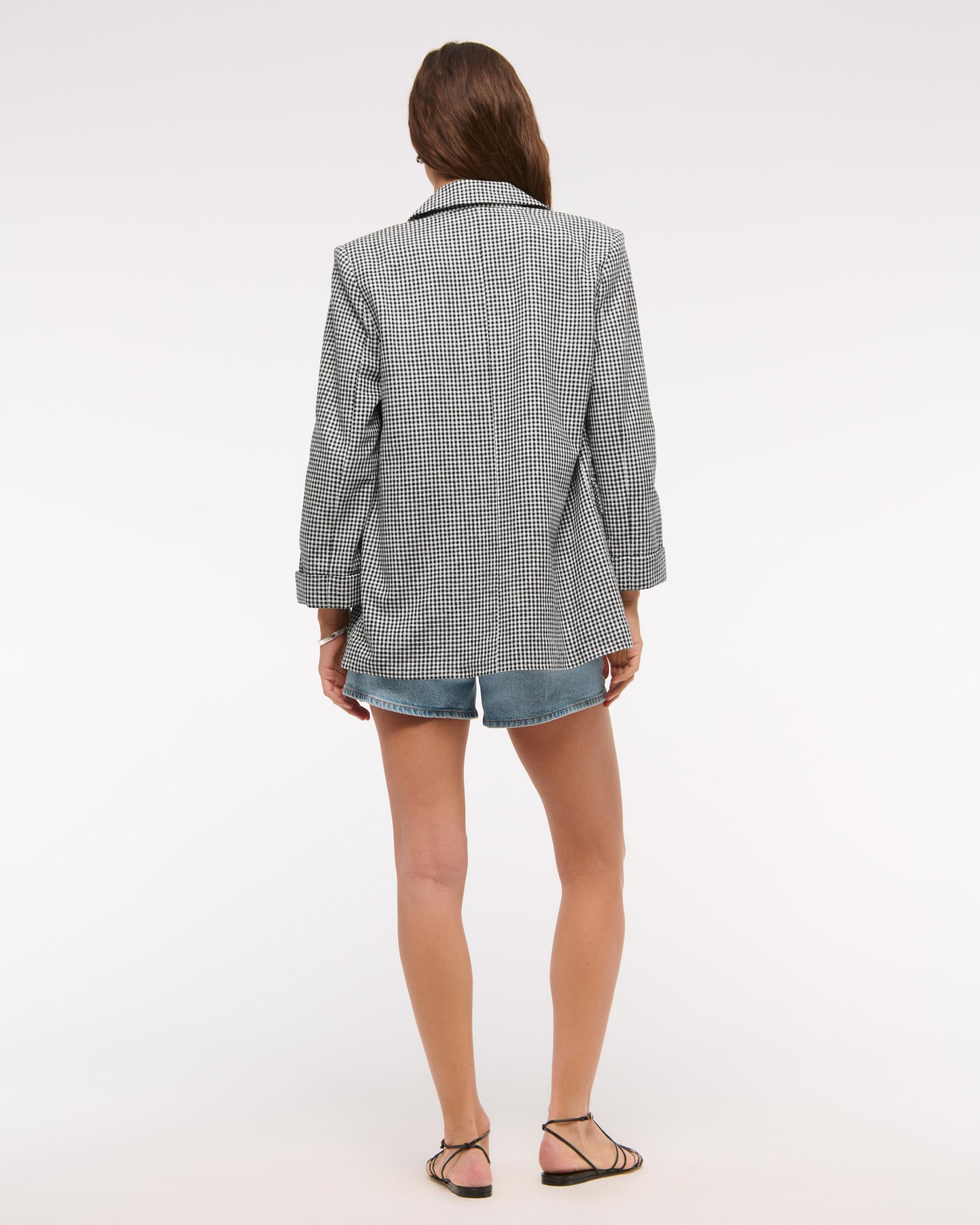 Double-Breasted Linen-Blend Slouchy Blazer Product Image
