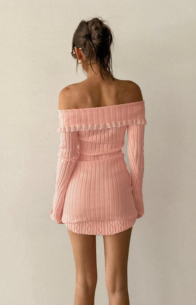 Mimi Pink Long Sleeve Off Shoulder Knit Mini Dress Baby Product Image