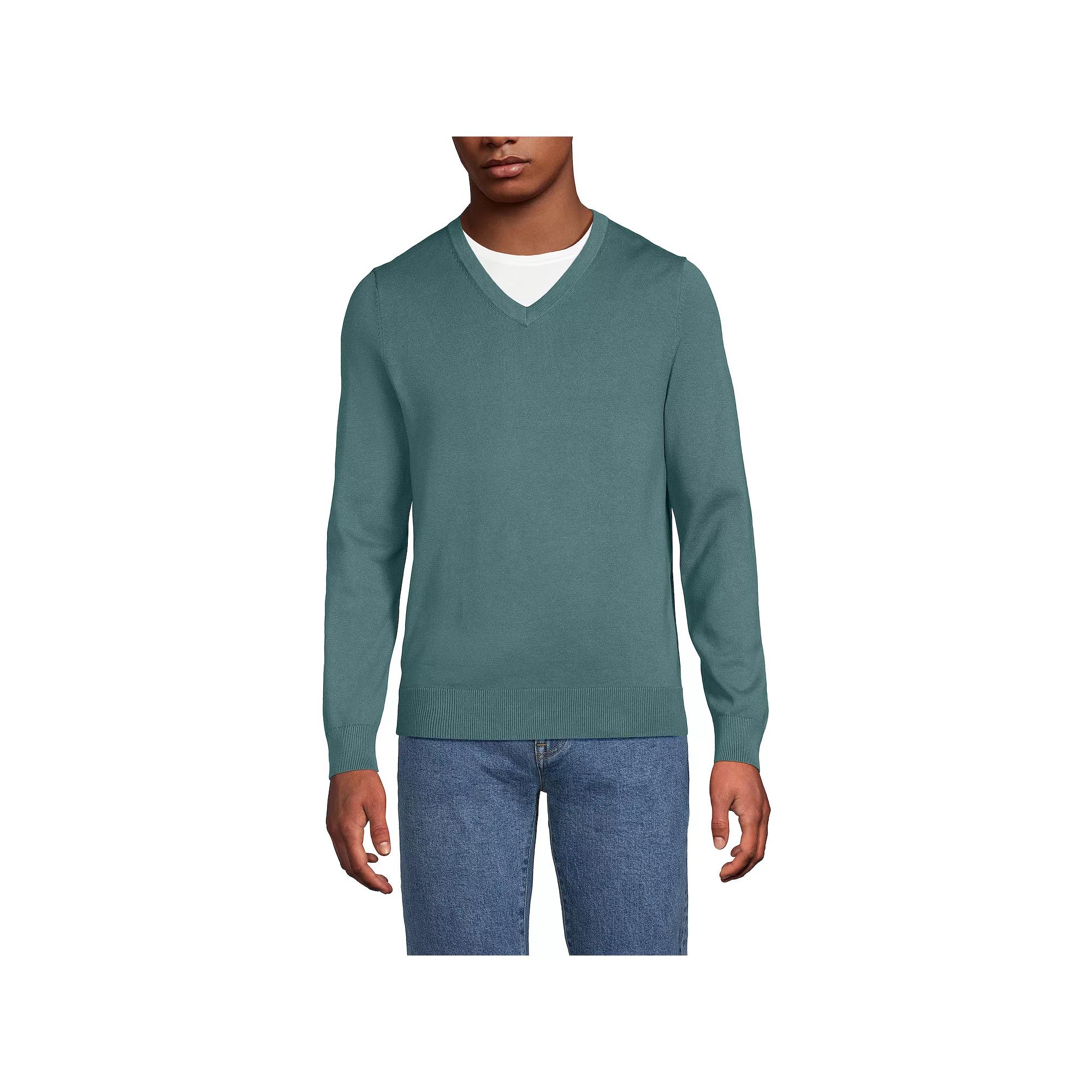 Men's Lands' End Fine Gauge Cotton V-Neck Sweater,  Product Image