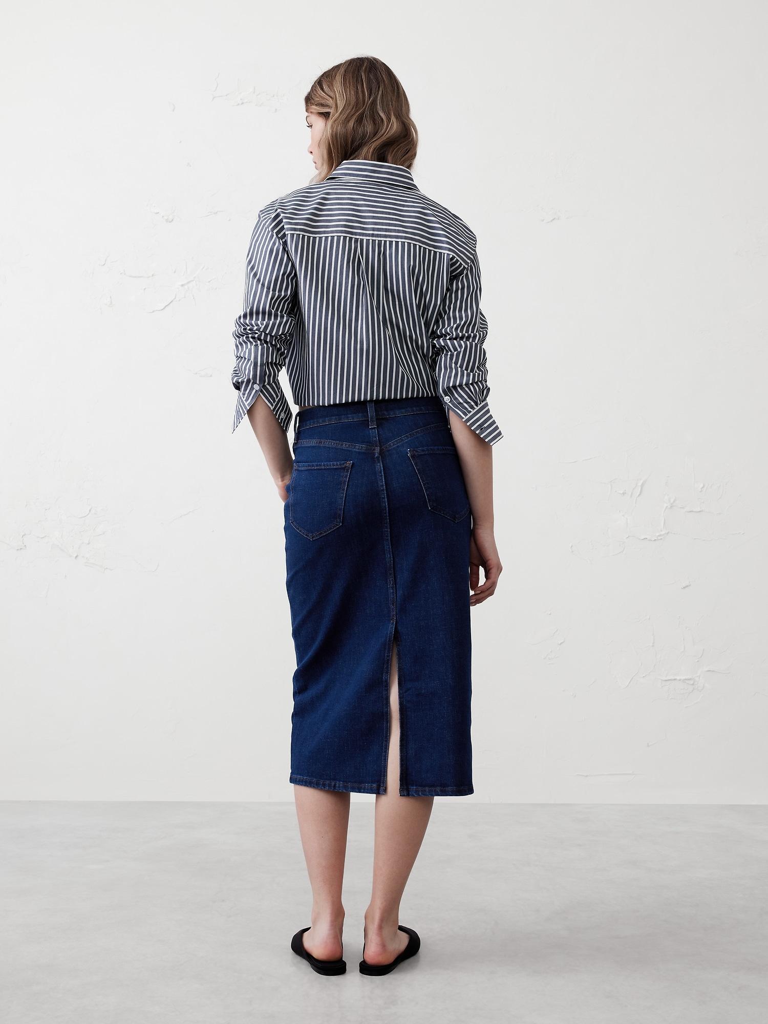 Denim Midi Pencil Skirt Product Image