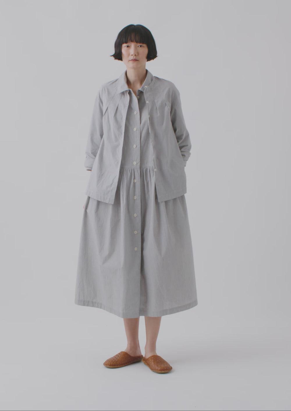 Fine Stripe Cotton Tie Shirt | Ecru/Slate Product Image