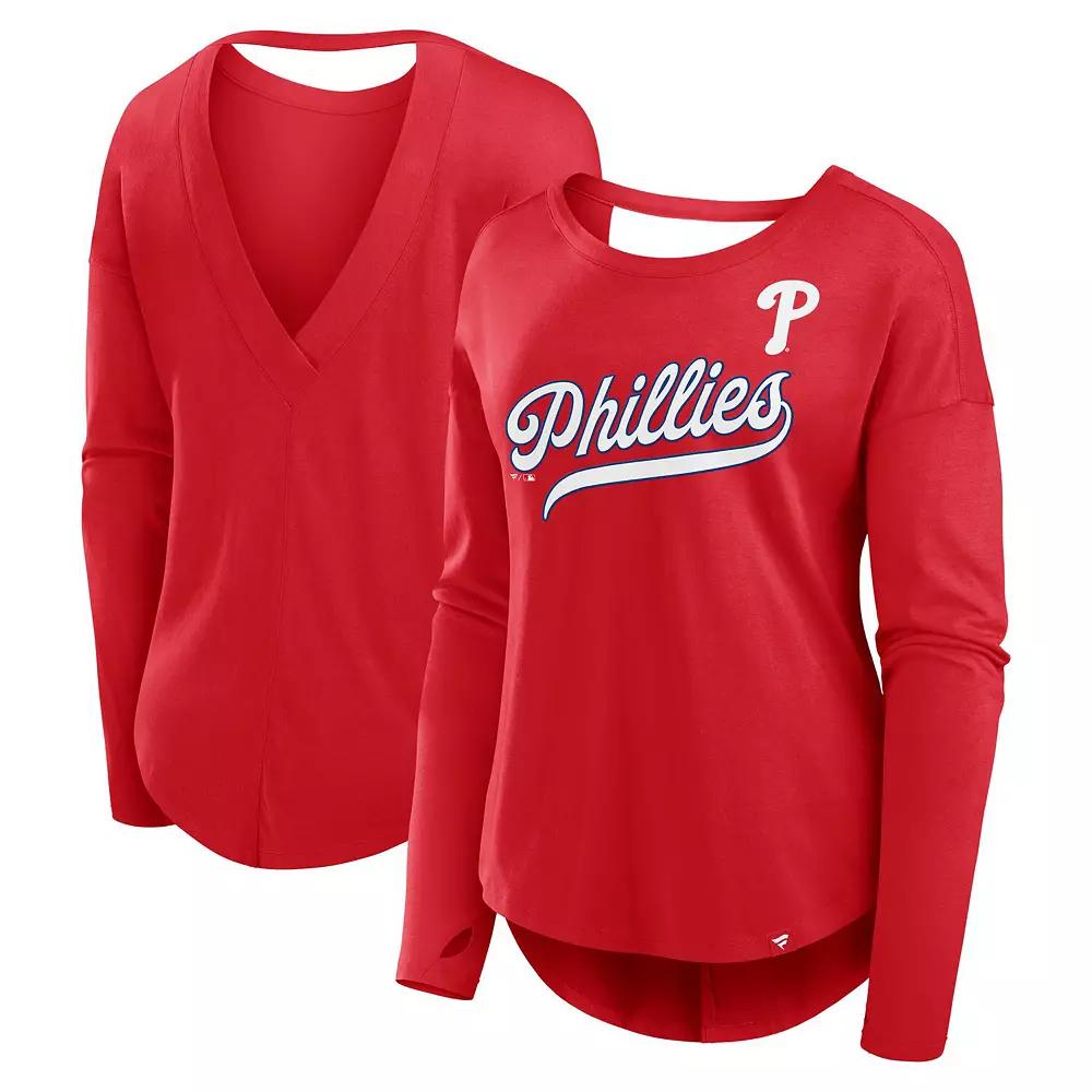 Women's Fanatics Red Philadelphia Phillies Core Boat Neck Long Sleeve T-Shirt,  Product Image