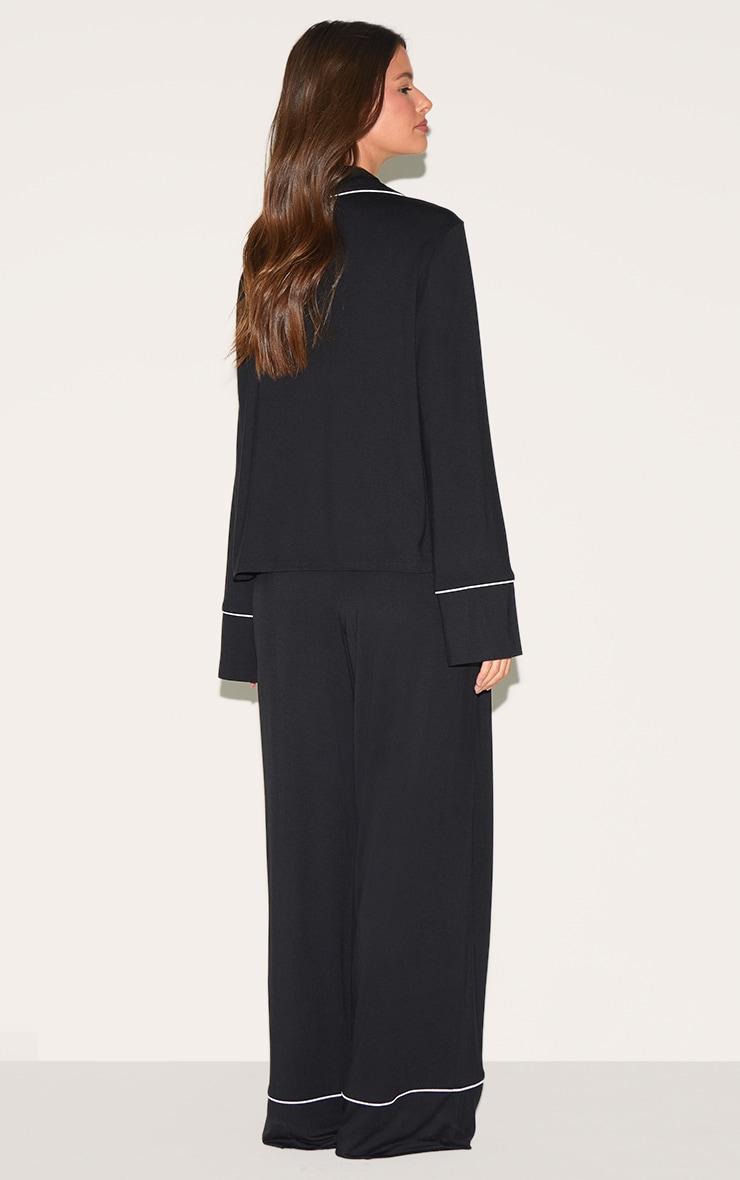 Black Modal Piping Long Pj Set Product Image