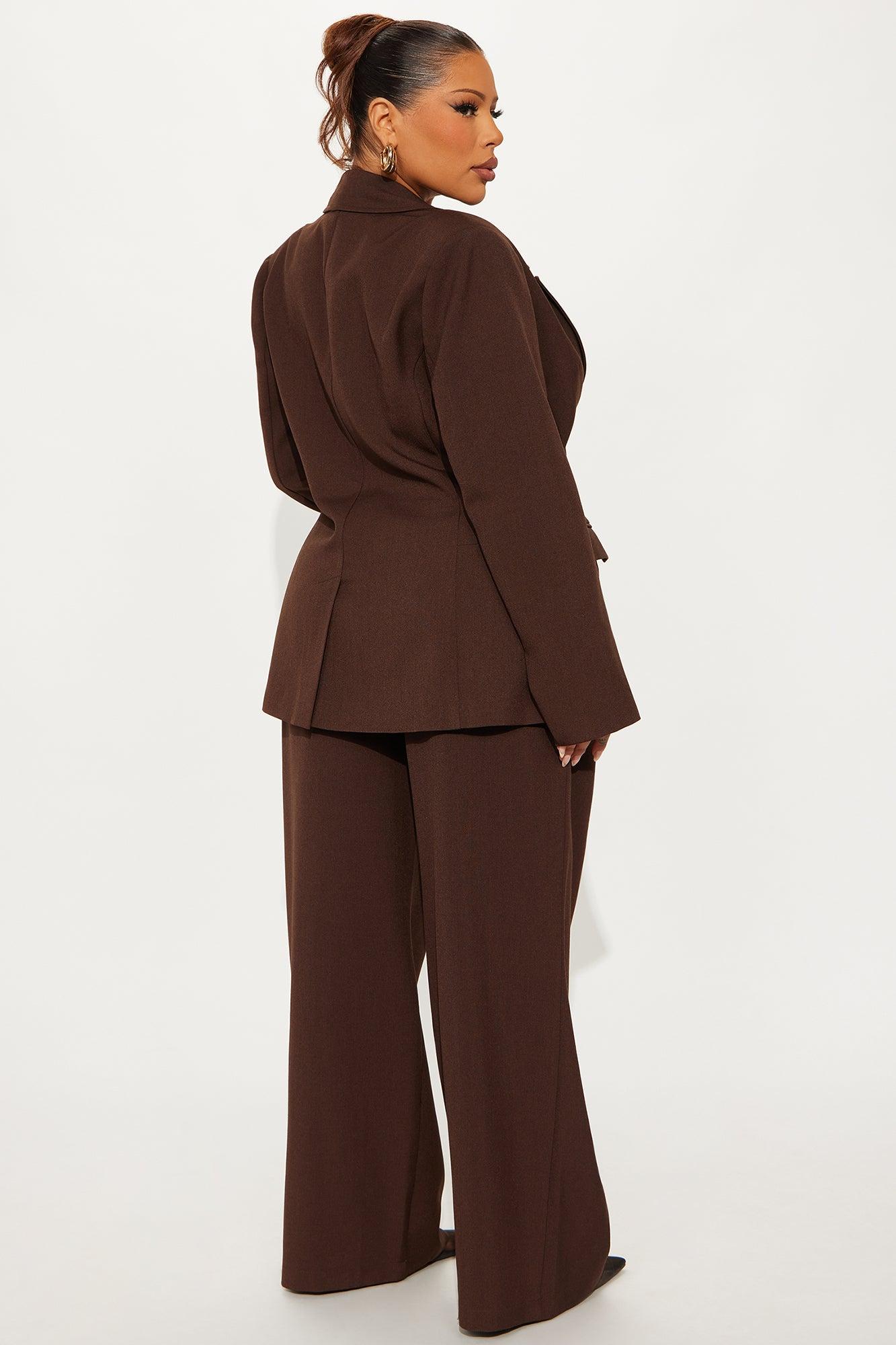 Going Forward Fitted Waist Blazer Pant Set - Brown Female Product Image