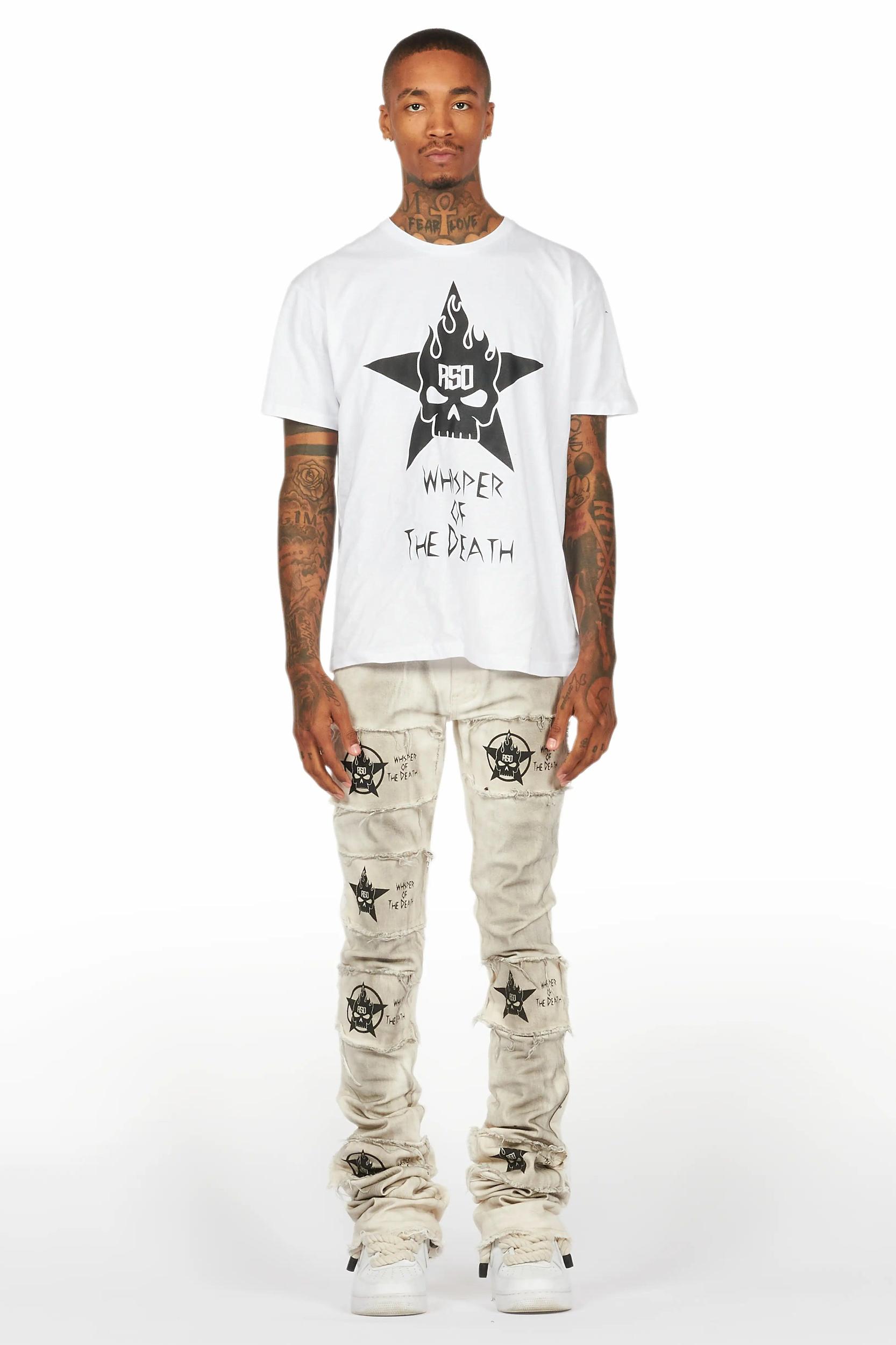 Jadon White/Beige T-Shirt/Super Stacked Flare Jean Bundle Male Product Image