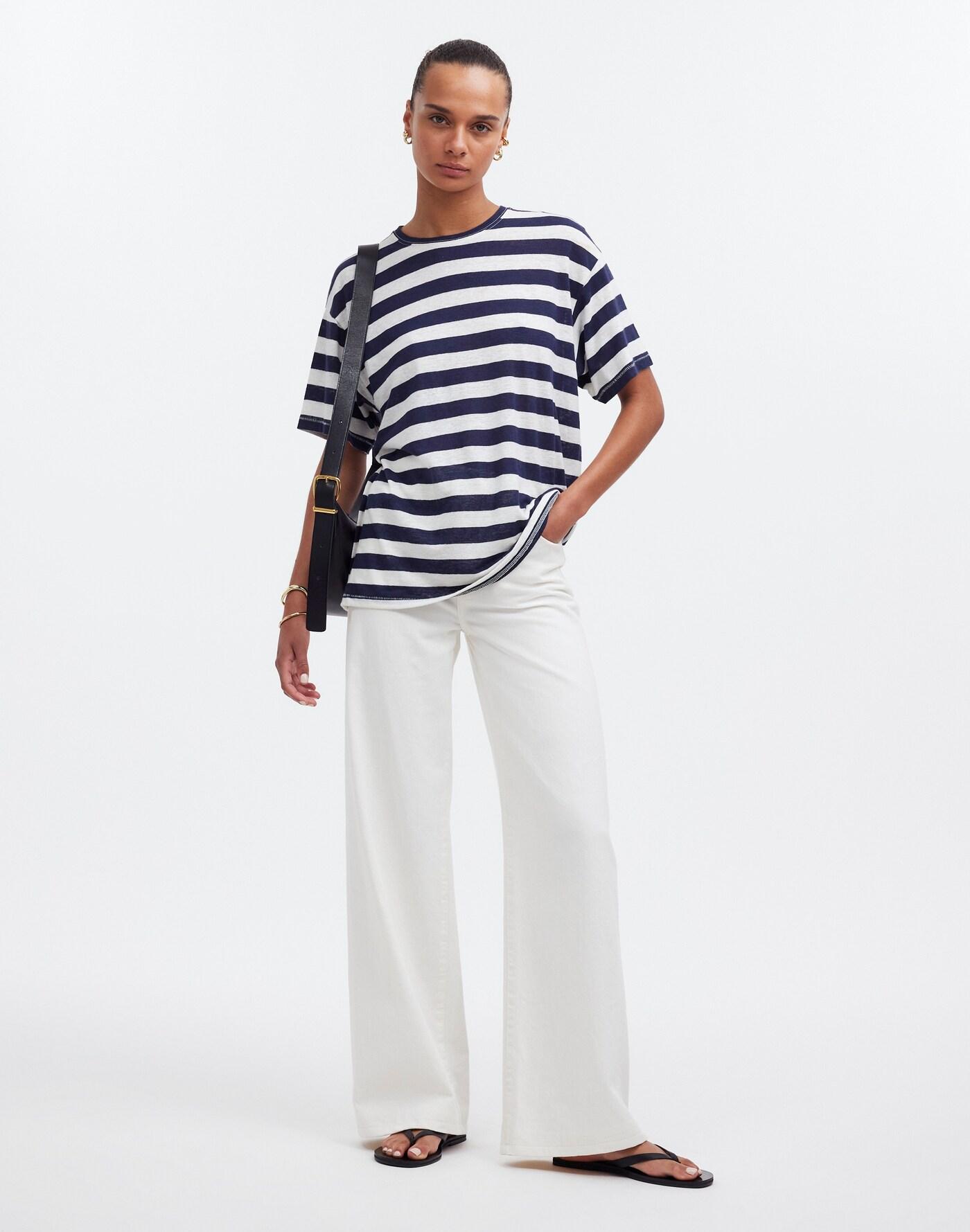 Linen-Blend Crewneck Oversized Tee Product Image