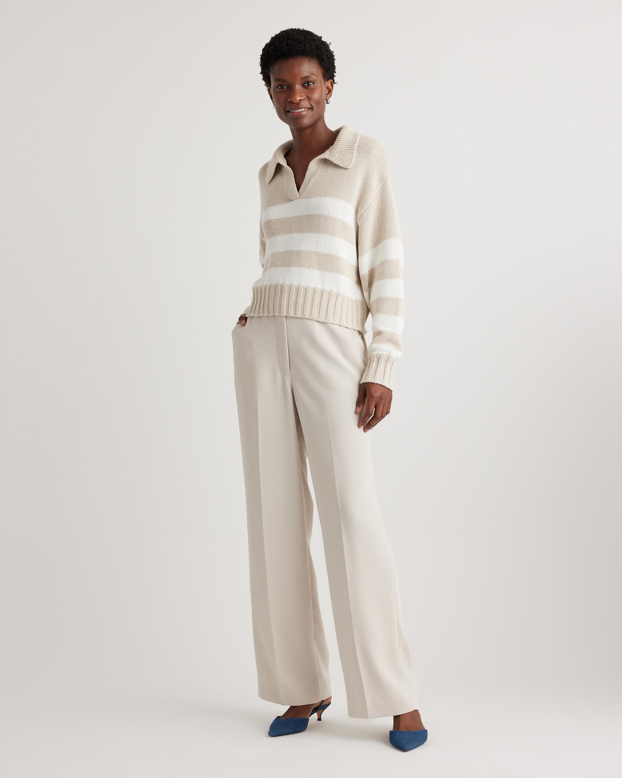 Quince | Women's 100% Organic Cropped Cotton Polo Sweater Size XS, Organic Cotton Product Image