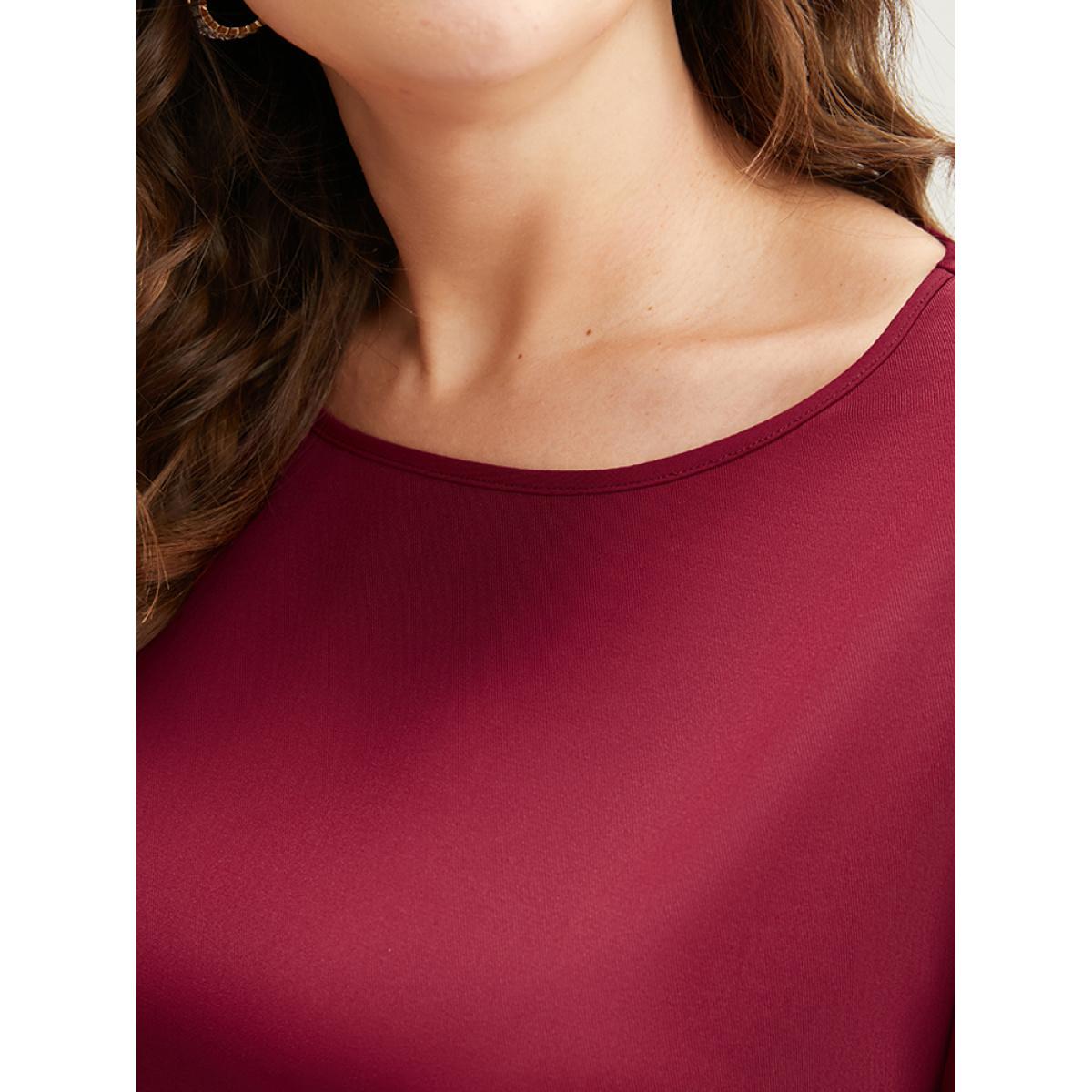 Plus Size Scarlet Solid Round Neck Button Detail Blouse Women Elegant Long Sleeve Round Neck Dailywear Blouses BloomChic 12/L Product Image