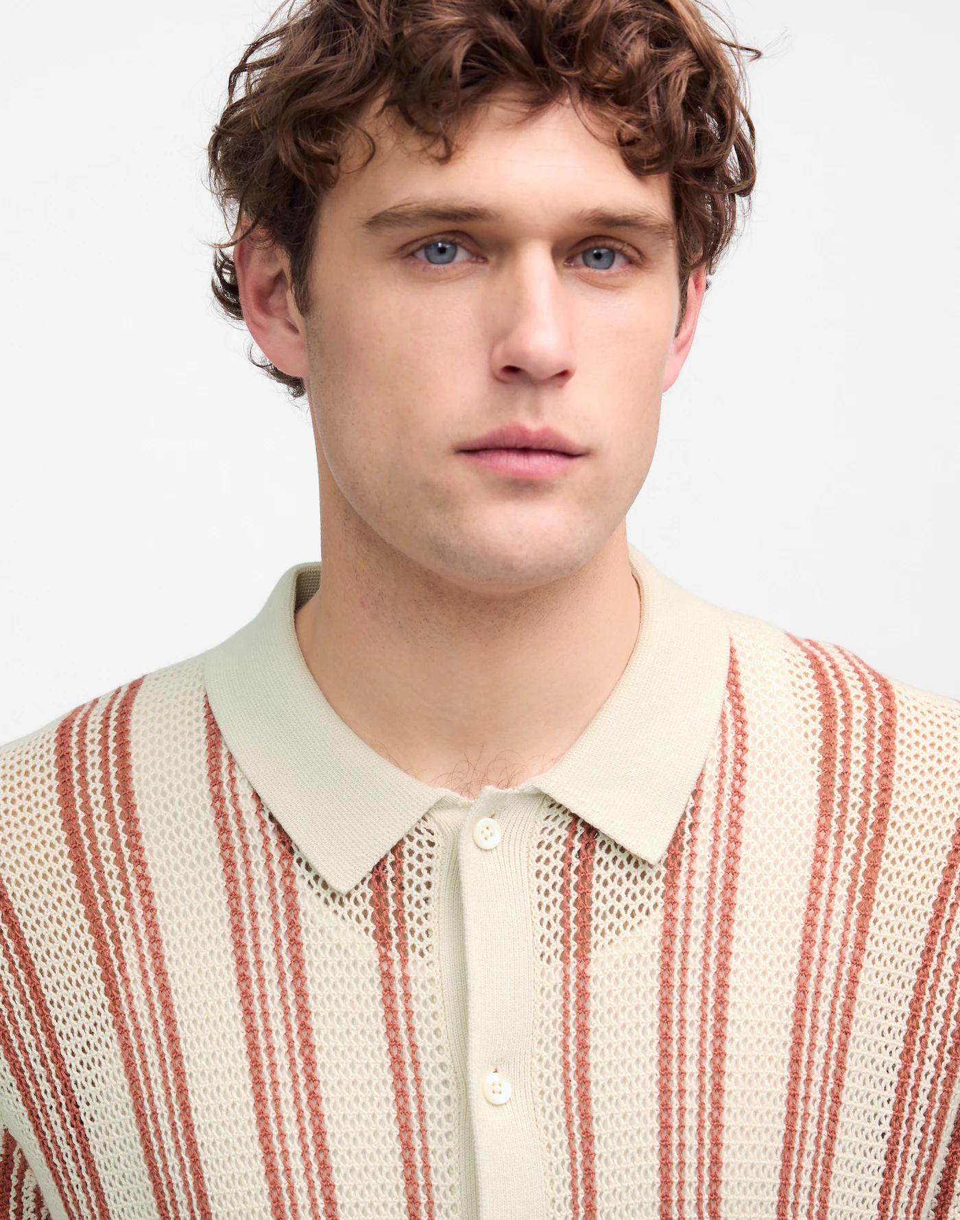Open-Stitch Button-Up Sweater Polo Product Image