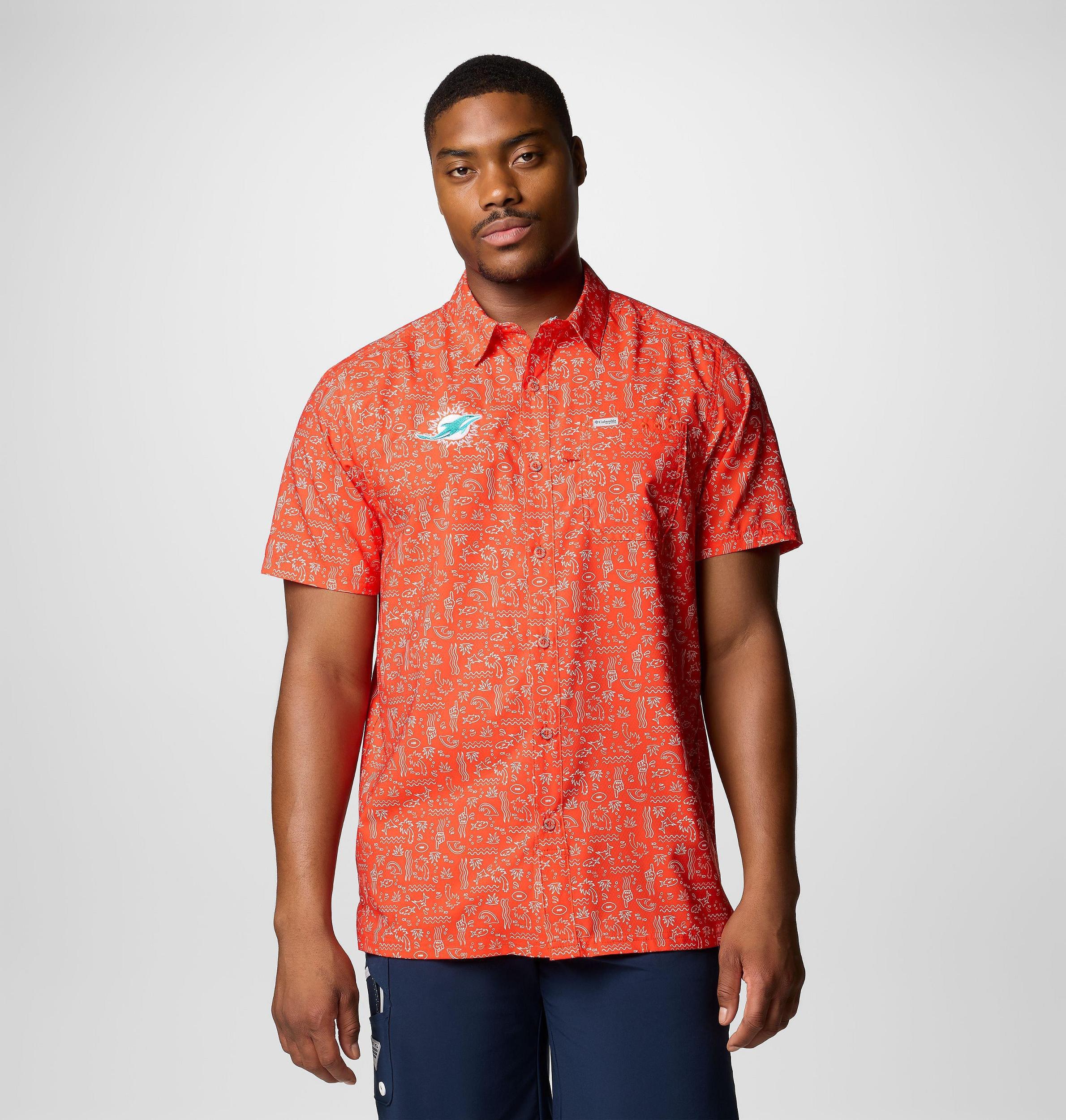 Columbia Mens PFG Super Slack Tide Short Sleeve Shirt - Miami Dolphins- Product Image