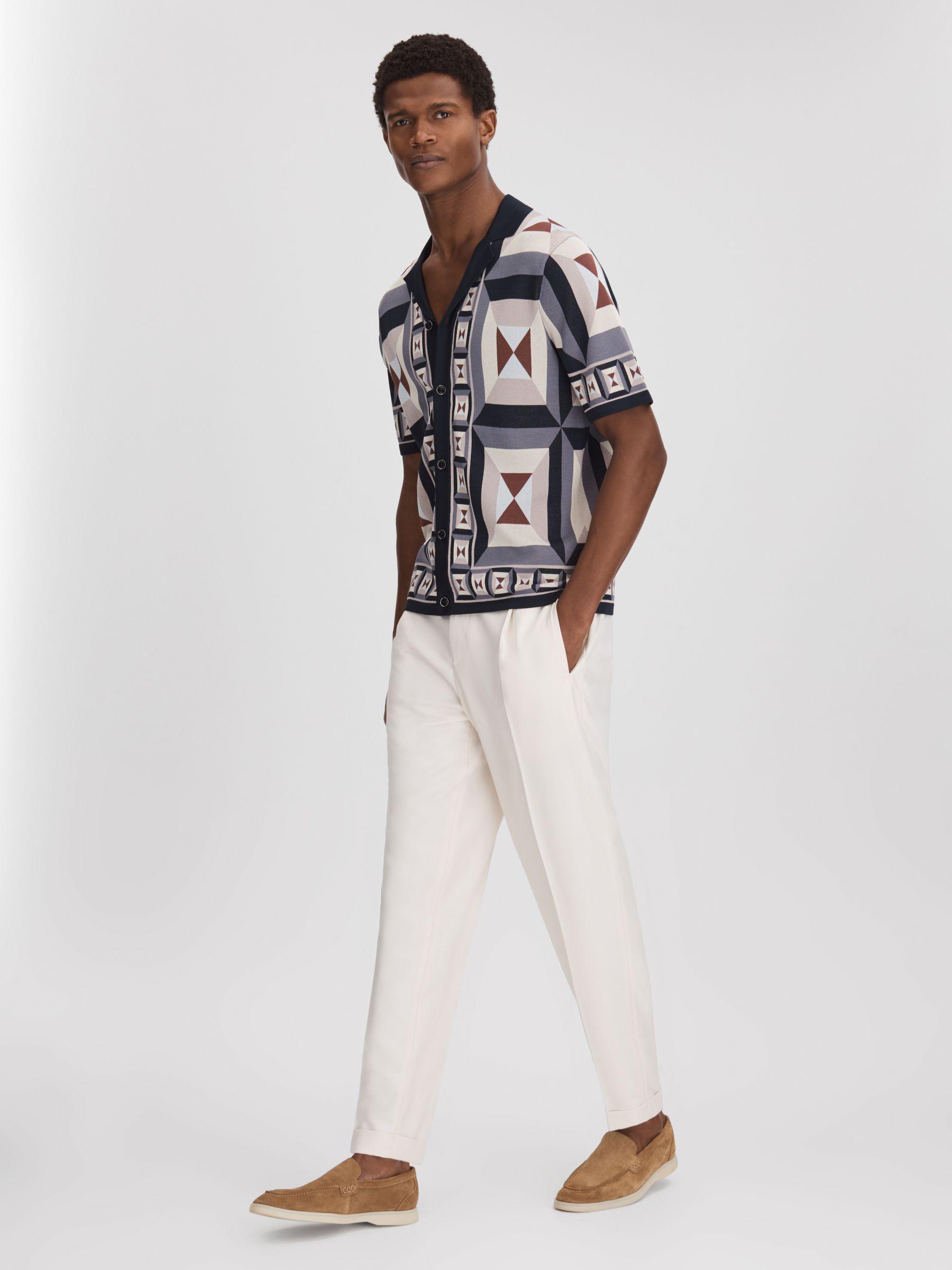 Knitted Cuban Collar Shirt in Blue Multi Product Image