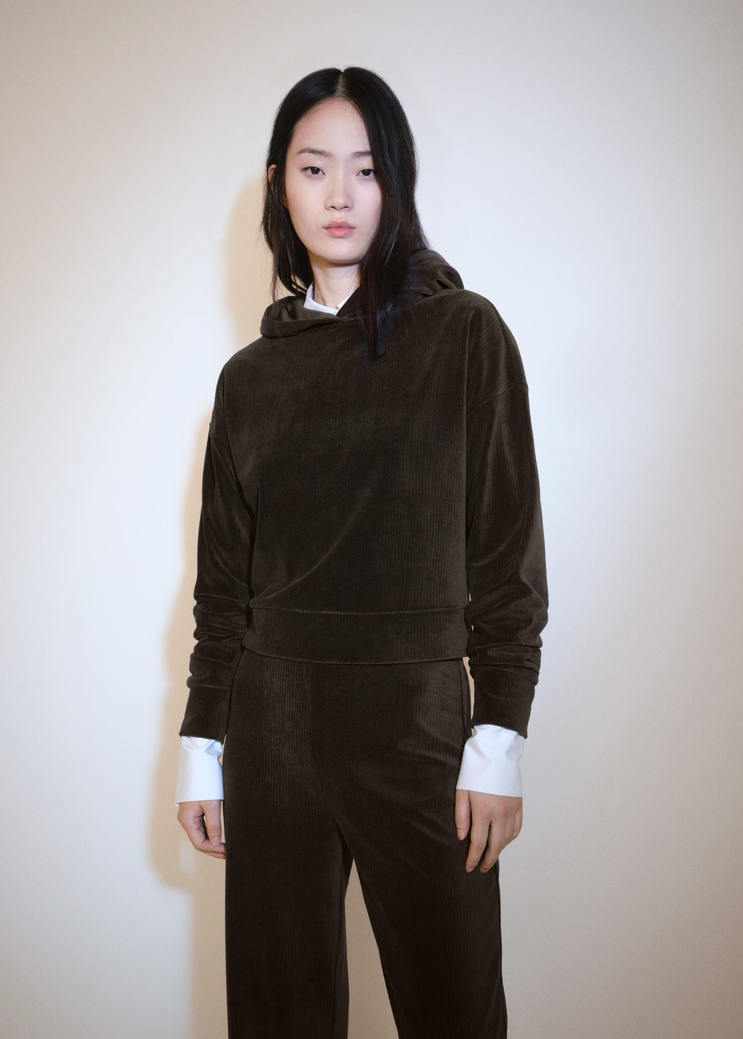 Corduroy hooded sweatshirt - Women | MANGO USA Product Image