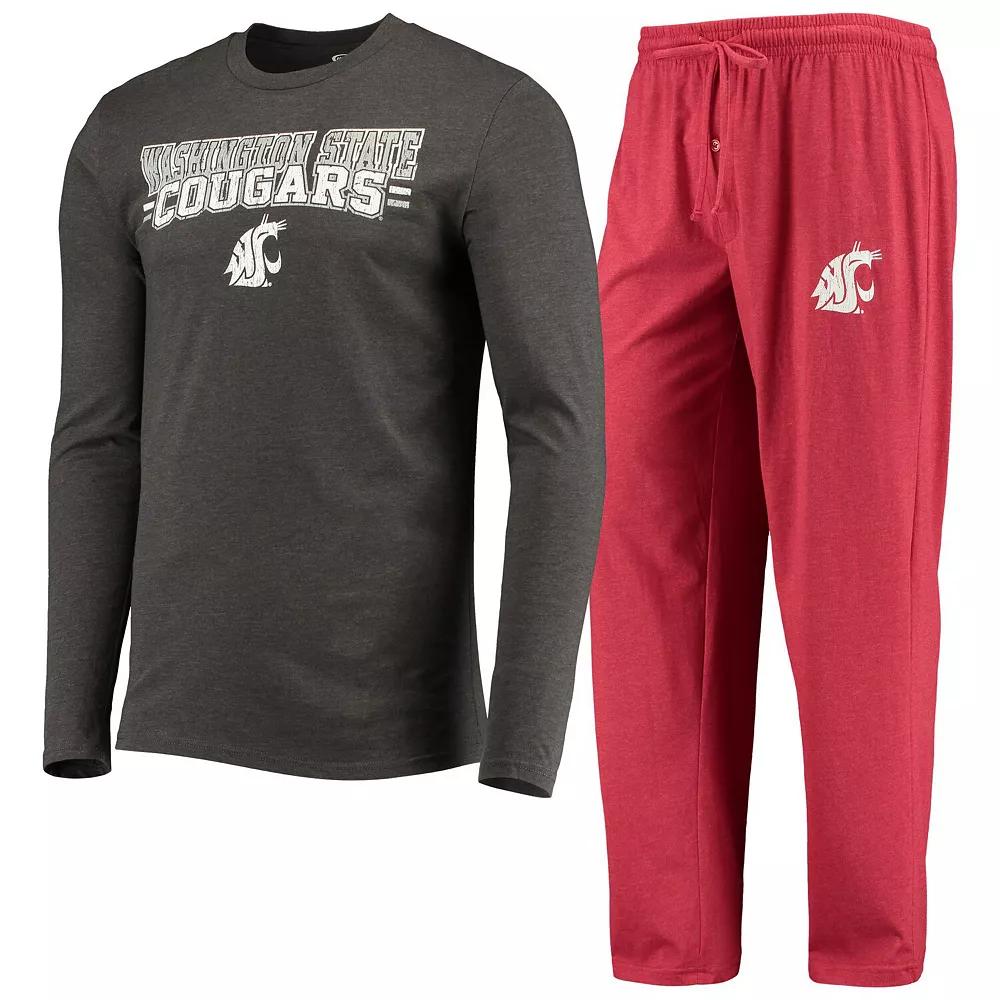 Men's Concepts Sport Crimson/Heathered Charcoal Washington State Cougars Meter Long Sleeve T-Shirt & Pants Sleep Set, Size: Medium, Wsc Red Product Image