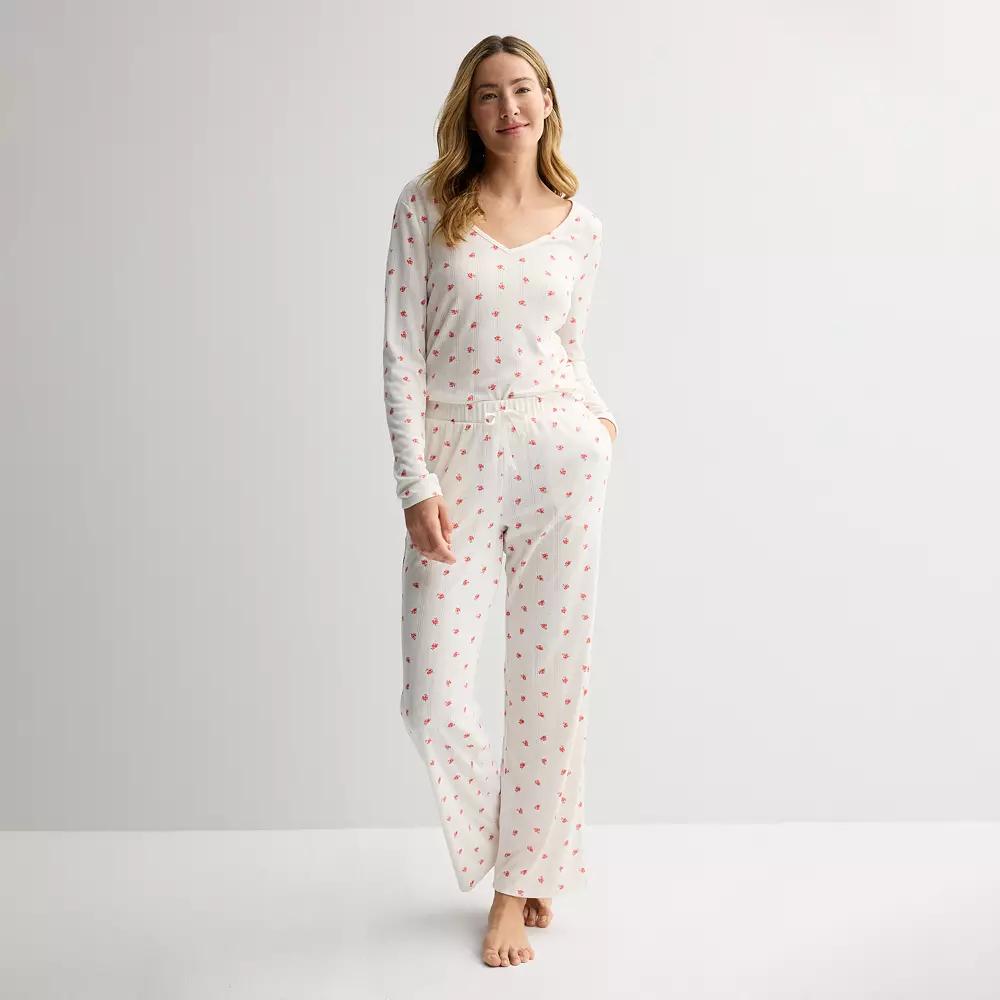 Women's Sonoma Goods For Life® Pointelle Sleep Pants, Size: XL, Ivory Floral Product Image