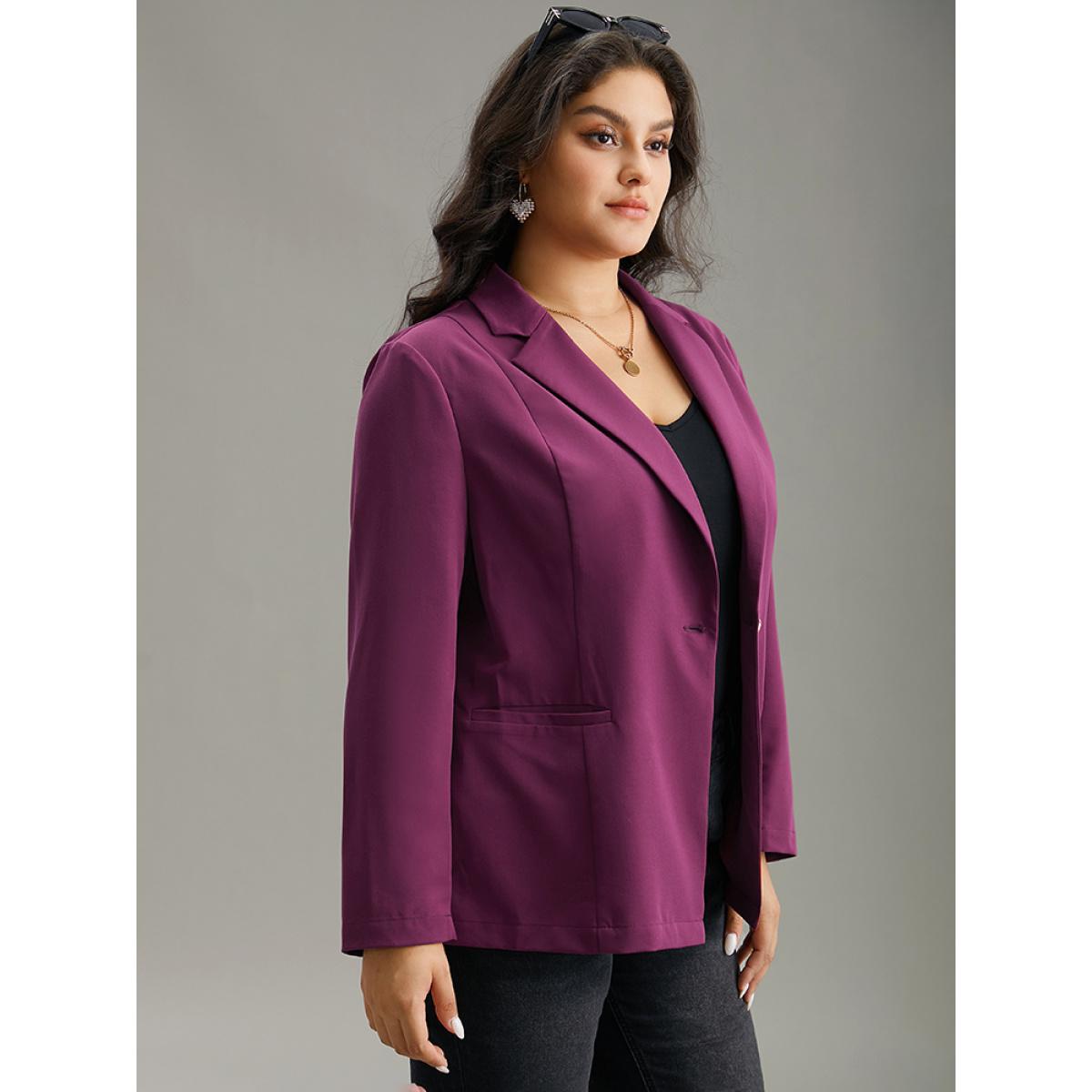 Plus Size Static-Free Plain Suit Collar Pocket Blazer RedViolet Women Work Plain Plain Sleeve Long Sleeve Suit Collar 14-16/1X Pocket At the Office Blazers BloomChic Product Image