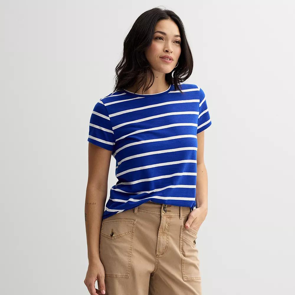 Women's Sonoma Goods For Life® Short-Sleeve Crew Tee, Size: Large, Blue Ivory Stripe Product Image