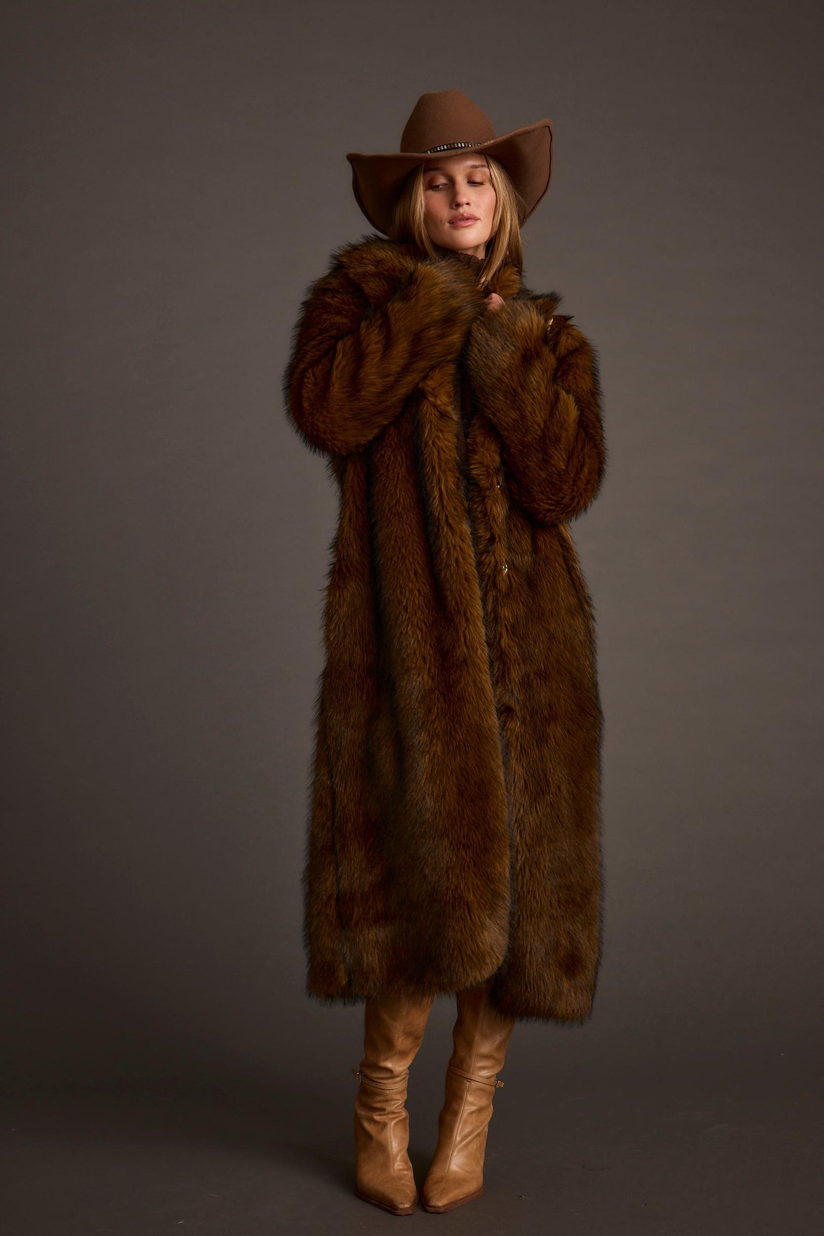 Manhattan Brown Faux Fur Coat Product Image