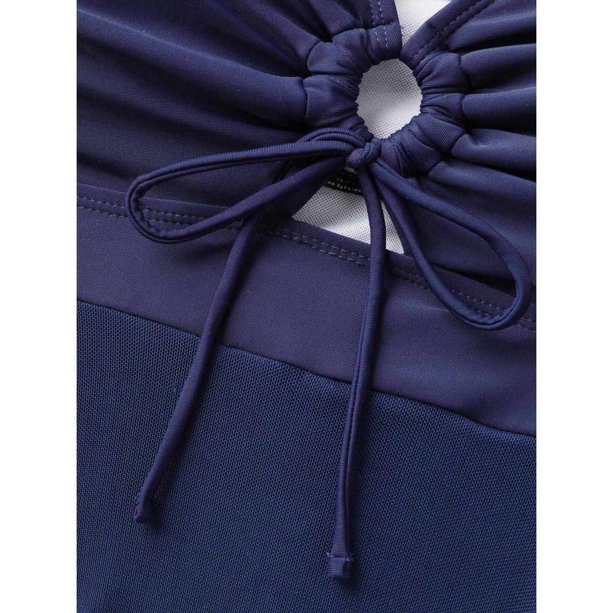 Plus Size Handkerchief Hem Keyhole Neck Swim Dress Women's Swimwear Midnight Beach Bodycon V-neck High stretch Curve Swim Dresses BloomChic 26/4X Product Image