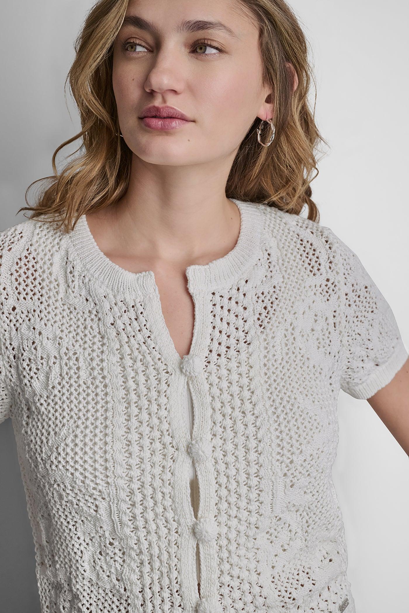 LACE STITCH BUTTON FRONT CARDIGAN Product Image