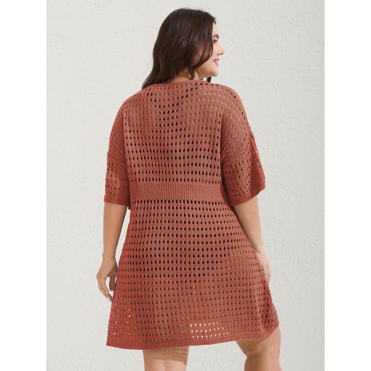 Plus Size Cut-Out Waist-Cinched Button Swim Cover-Up Women's Swimwear Rust Resort Loose Cut-Out Curve Swim Cover Ups BloomChic 30/6X Product Image