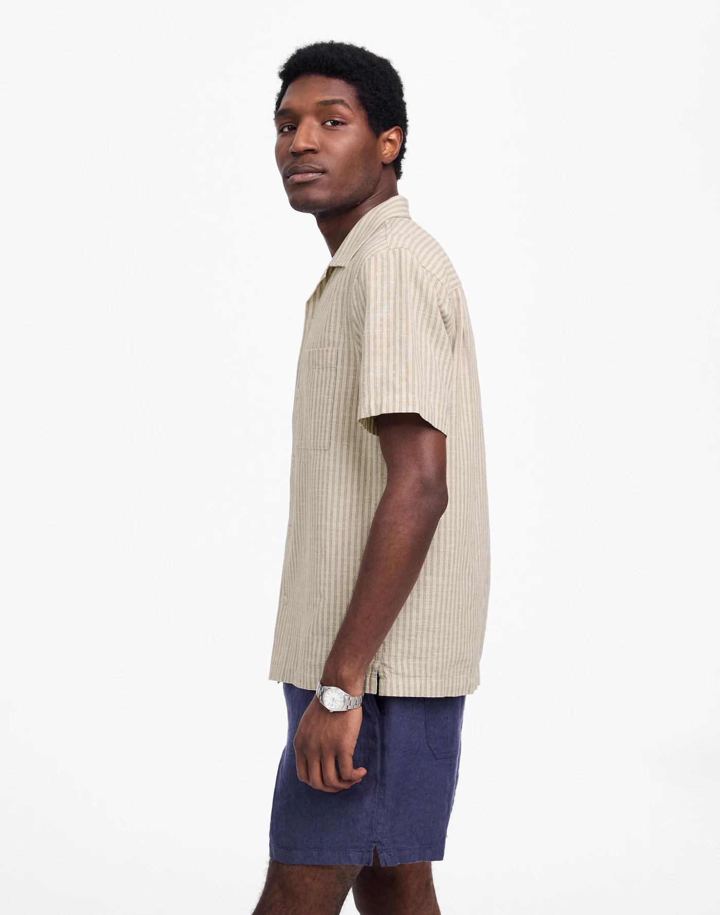 Short-Sleeve Button-Up Shirt in Indigo-Dyed Stripe Product Image