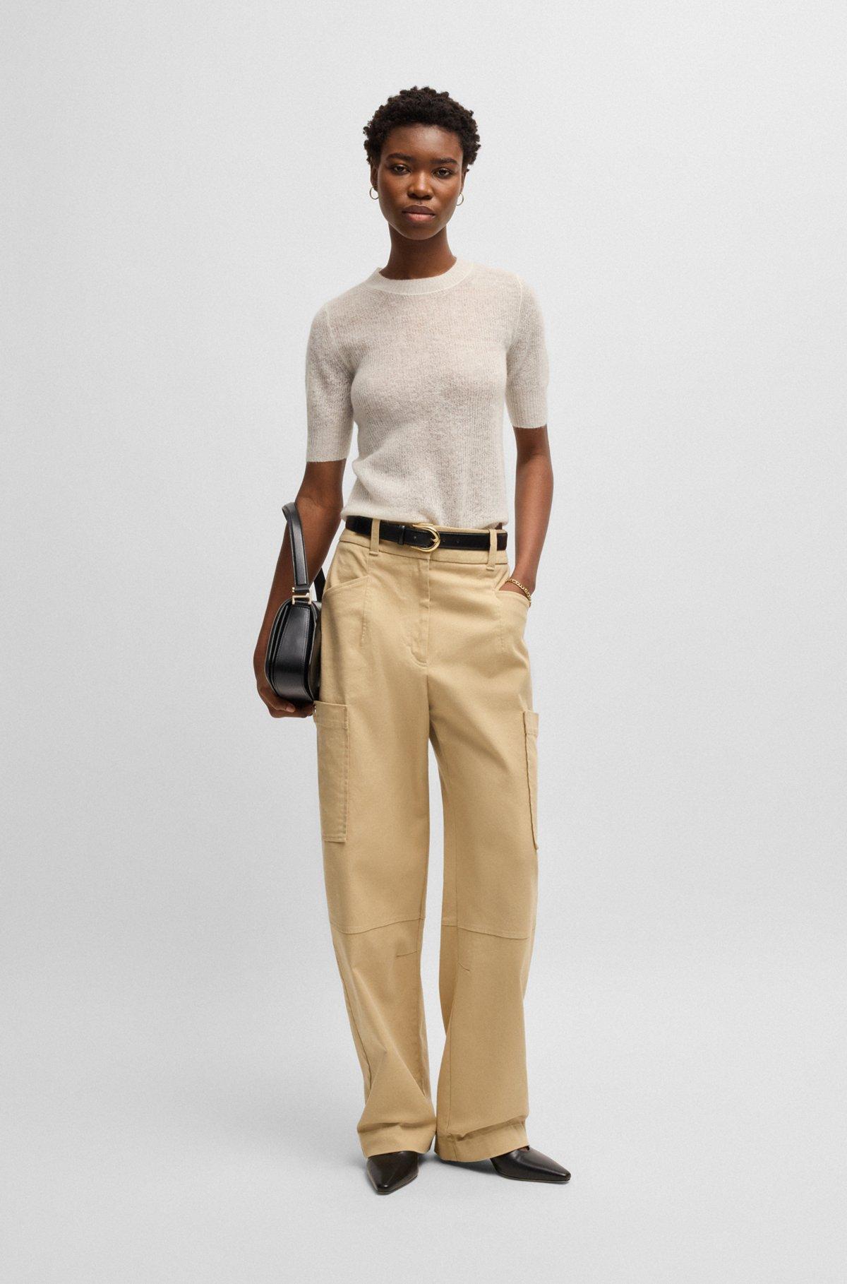 Cropped-sleeve knitted sweater in textured wool Product Image