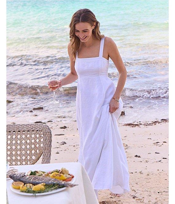 Southern Tide Leighton Square Neck Sleeveless Tie Back Linen Smock Detail Maxi Dress Product Image