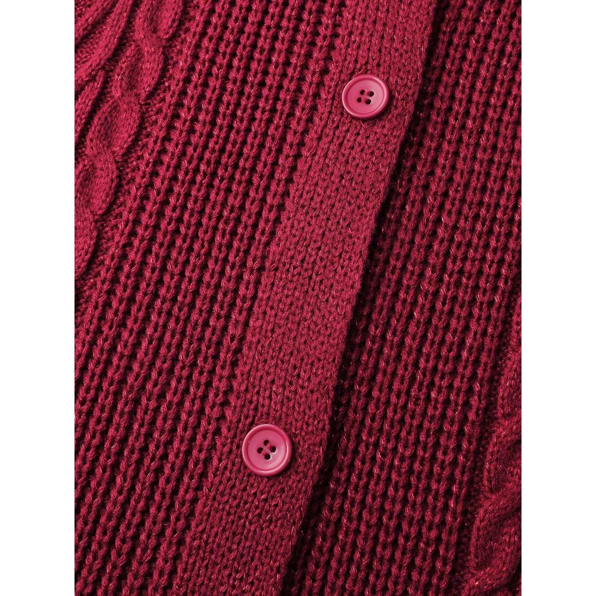 Plus Size Lurex Twist Button Knit Cardigan Scarlet Women Leisure Loose Long Sleeve Casual Cardigans BloomChic 28/5X Product Image