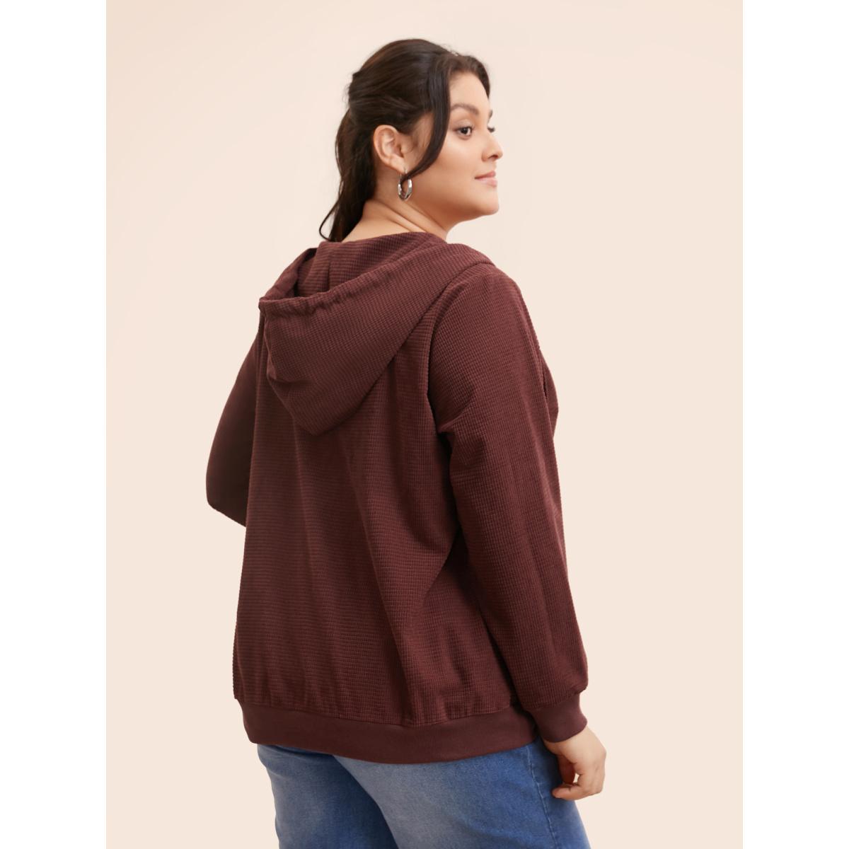 Plus Size Solid Corduroy Hooded Drawstring Sweatshirt Women Scarlet Casual Texture Hooded Everyday Sweatshirts BloomChic 14-16/1X Product Image