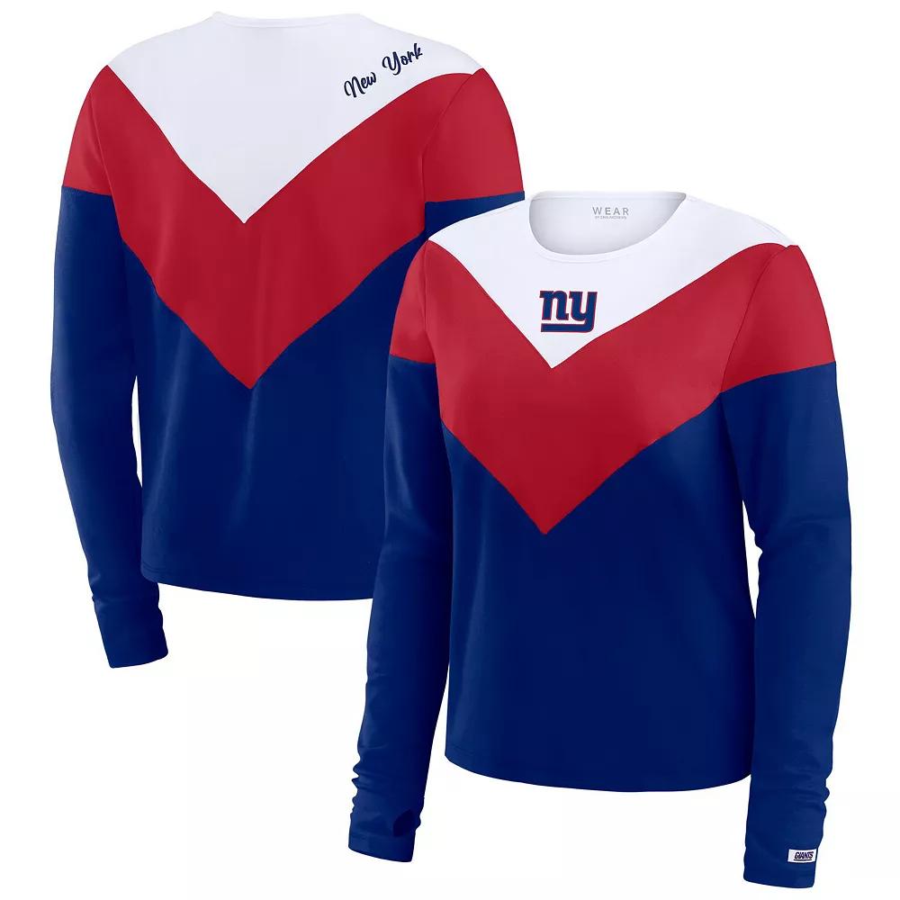 Women's WEAR by Erin Andrews Royal/Red New York Giants Chevron Tri-Blend Long Sleeve T-Shirt,  Product Image