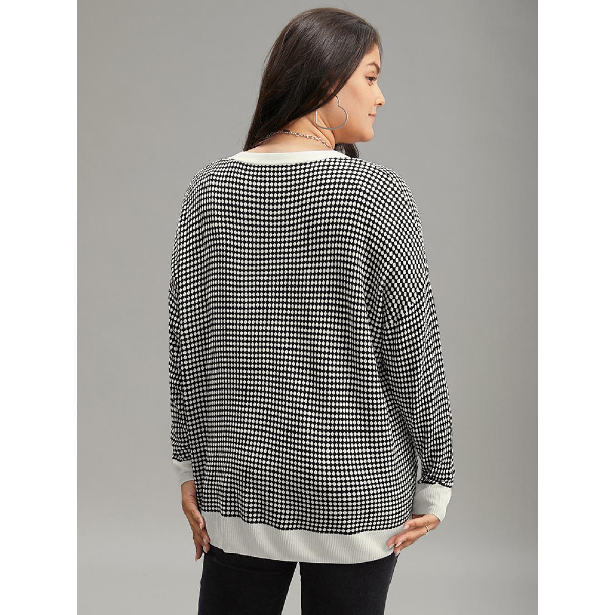 Plus Size Polka Dot Patchwork Button Through Cardigan Black Women Casual Loose Long Sleeve Dailywear Cardigans BloomChic 30/6X Product Image