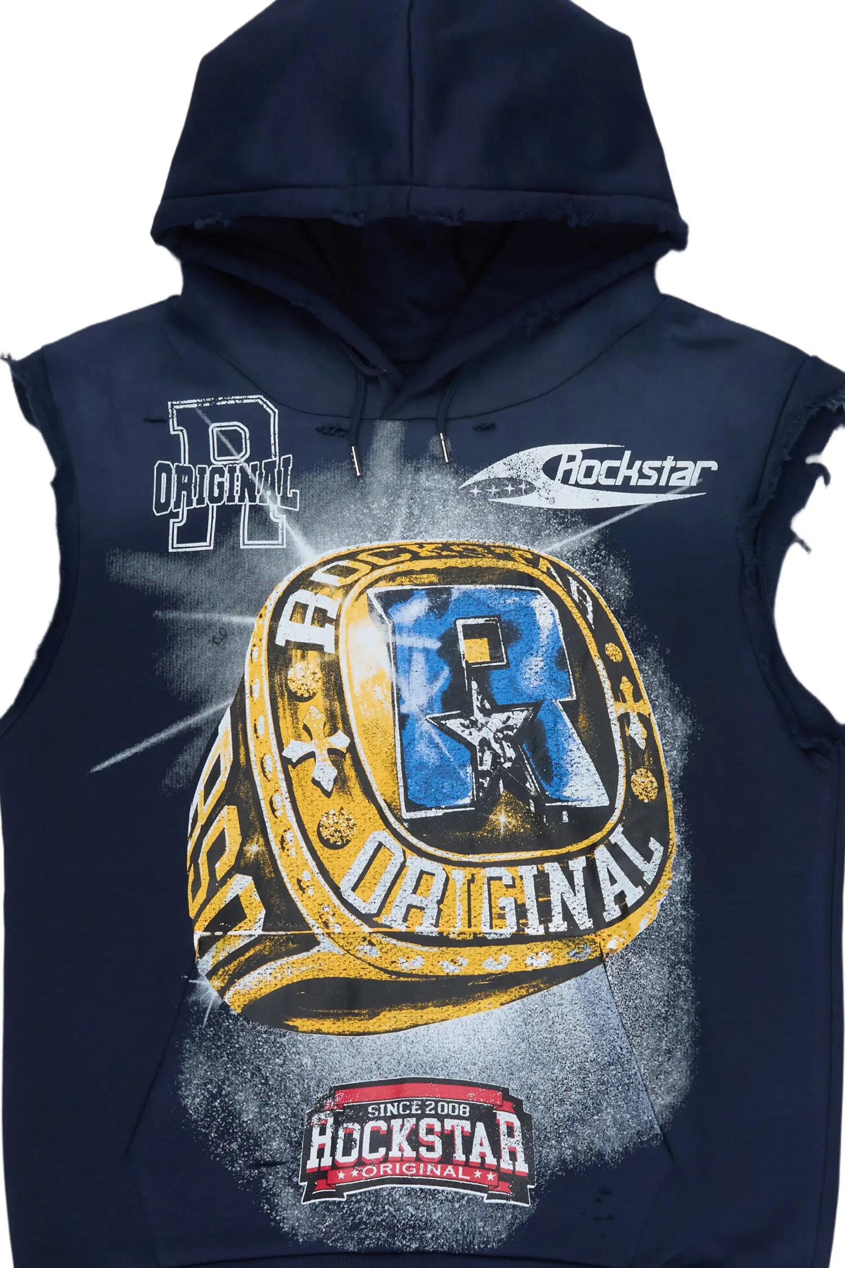 Gemchamp Navy Cut Sleeve Hoodie Male Product Image