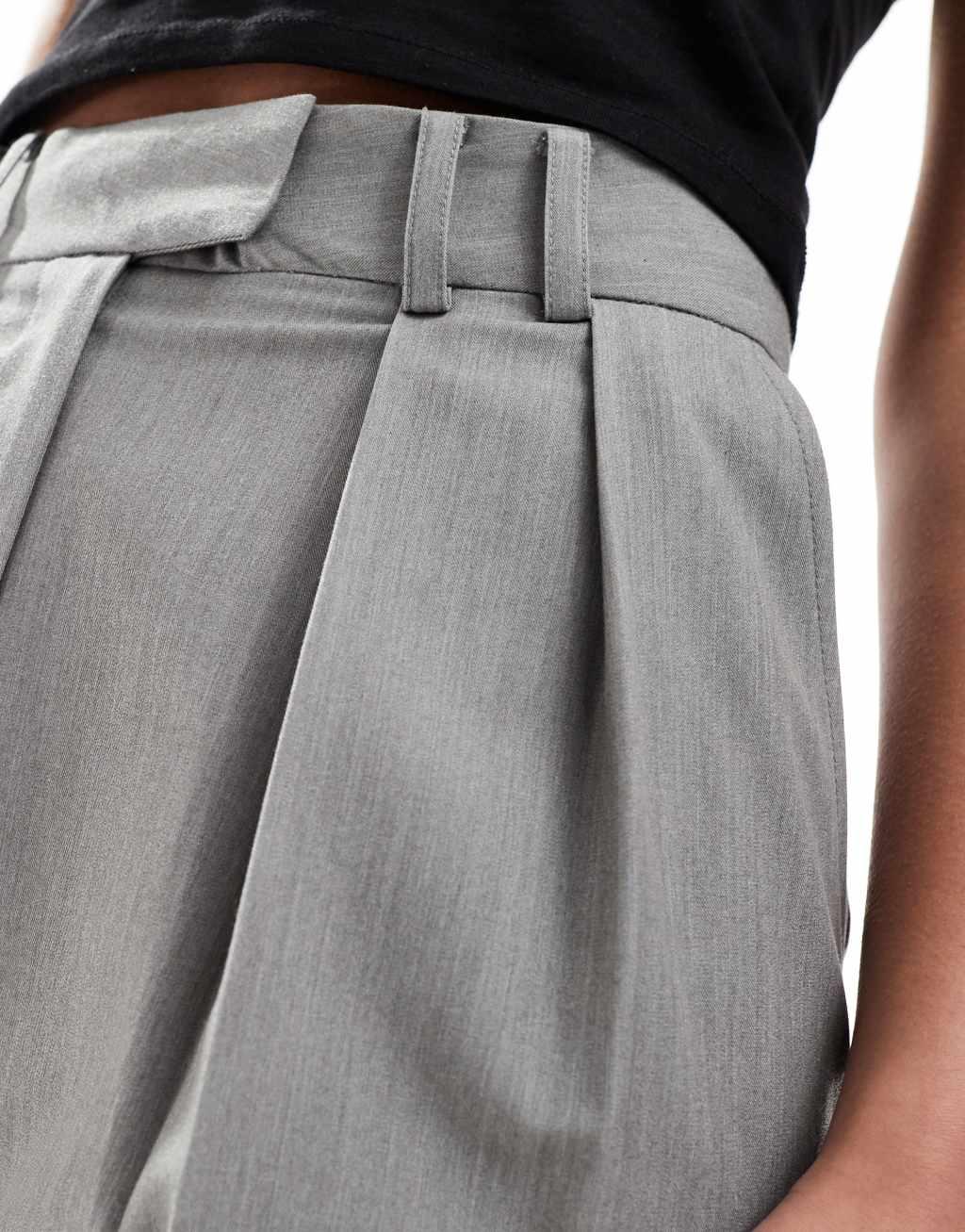 ASOS DESIGN Tall tailored wide leg pants with pleat detail in gray Product Image