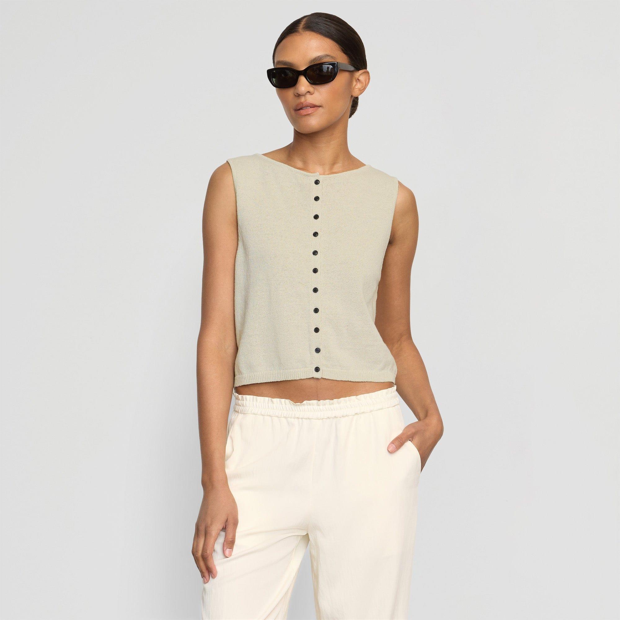 Elith Cotton-Linen Button Knit Vest Product Image