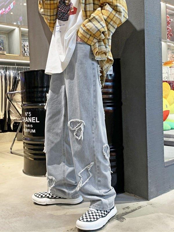 Men's Heart Patched Straight Leg Jeans Product Image