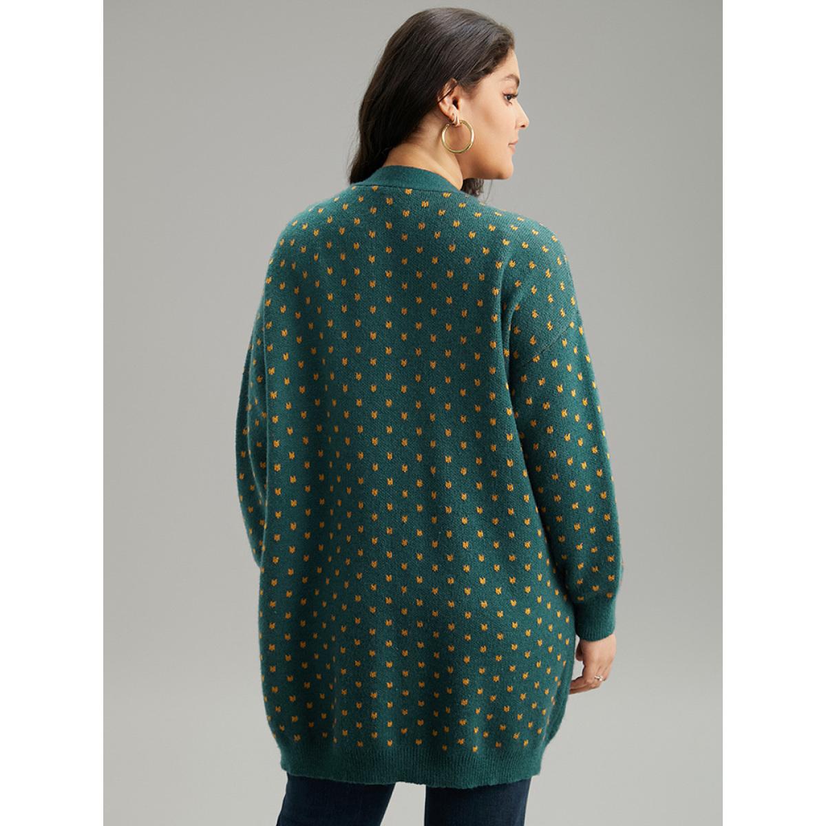 Plus Size Anti-Pilling Geometric Pocket Open Front Cardigan Cyan Women Casual Loose Long Sleeve Everyday Cardigans BloomChic 10/M Product Image