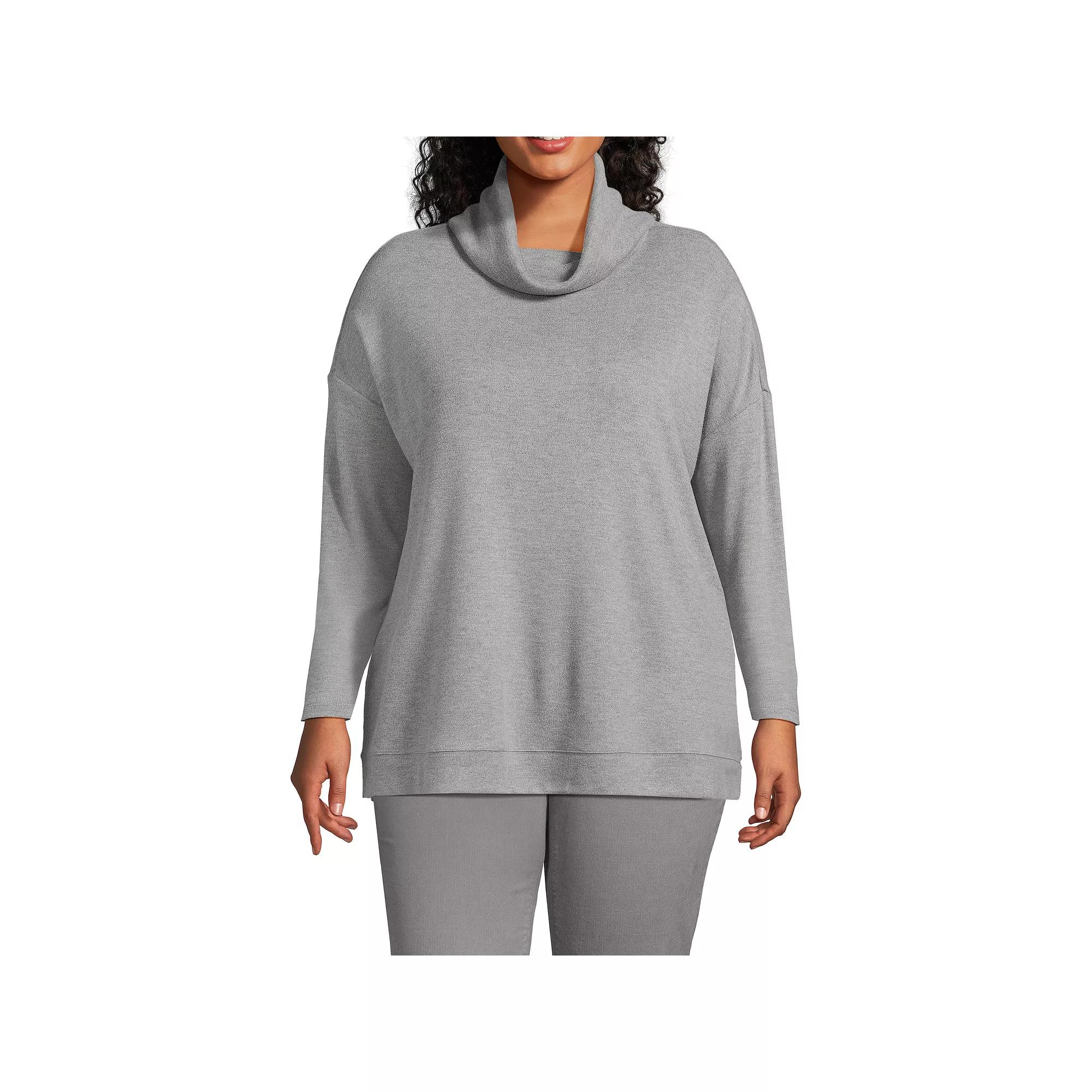 Plus Size Lands' End Long Sleeve Cozy Knit Cowlneck Tunic, Women's, Size: 1XL, Gray Grey Product Image