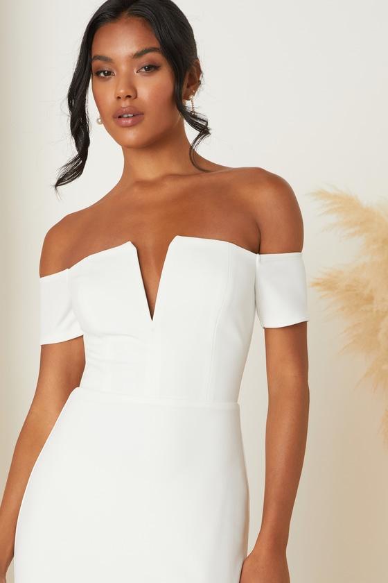 Loveliest Aura White Off-the-Shoulder Mermaid Maxi Dress Product Image