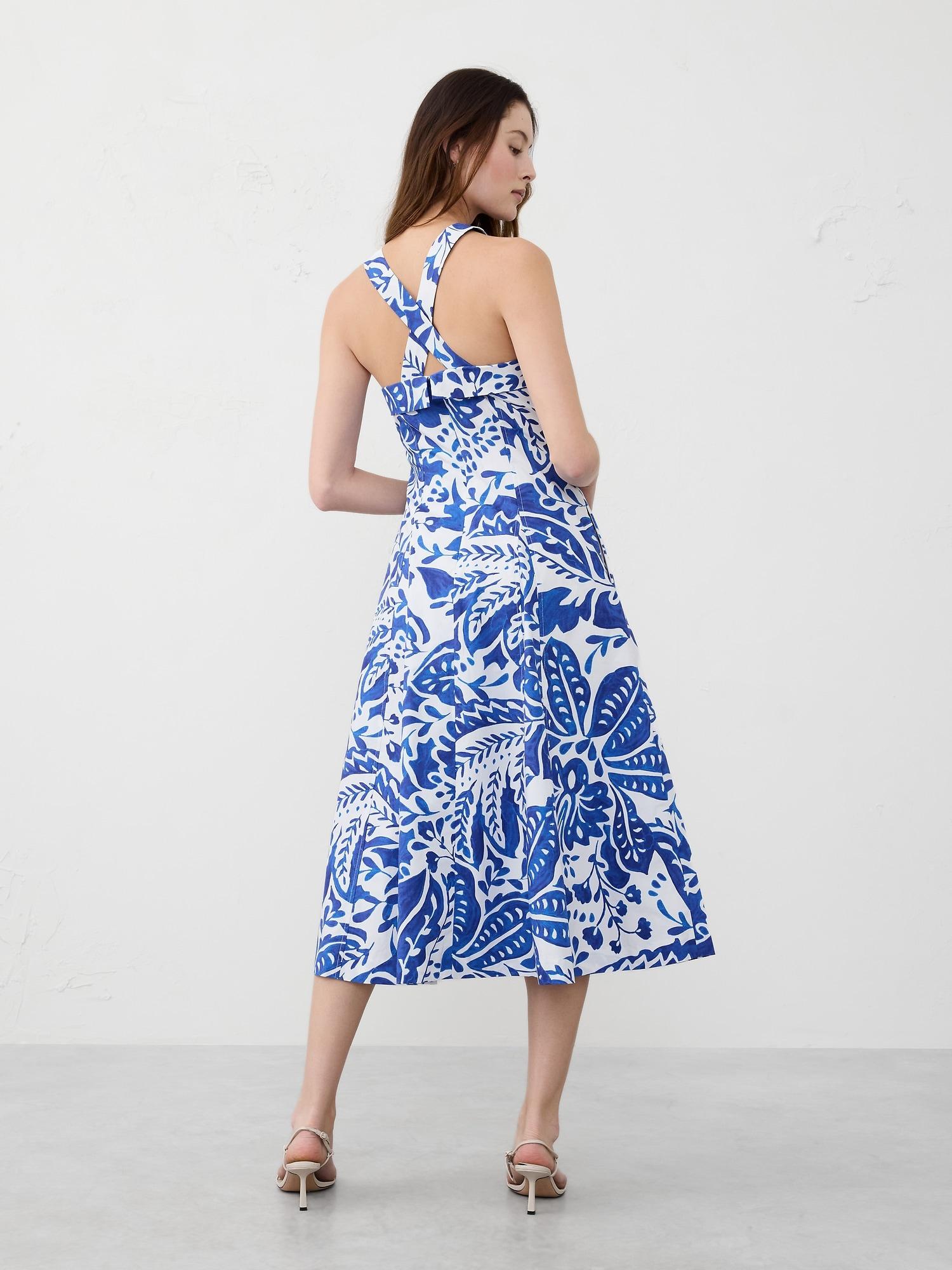 Poplin Cross-Back Midi Dress Product Image
