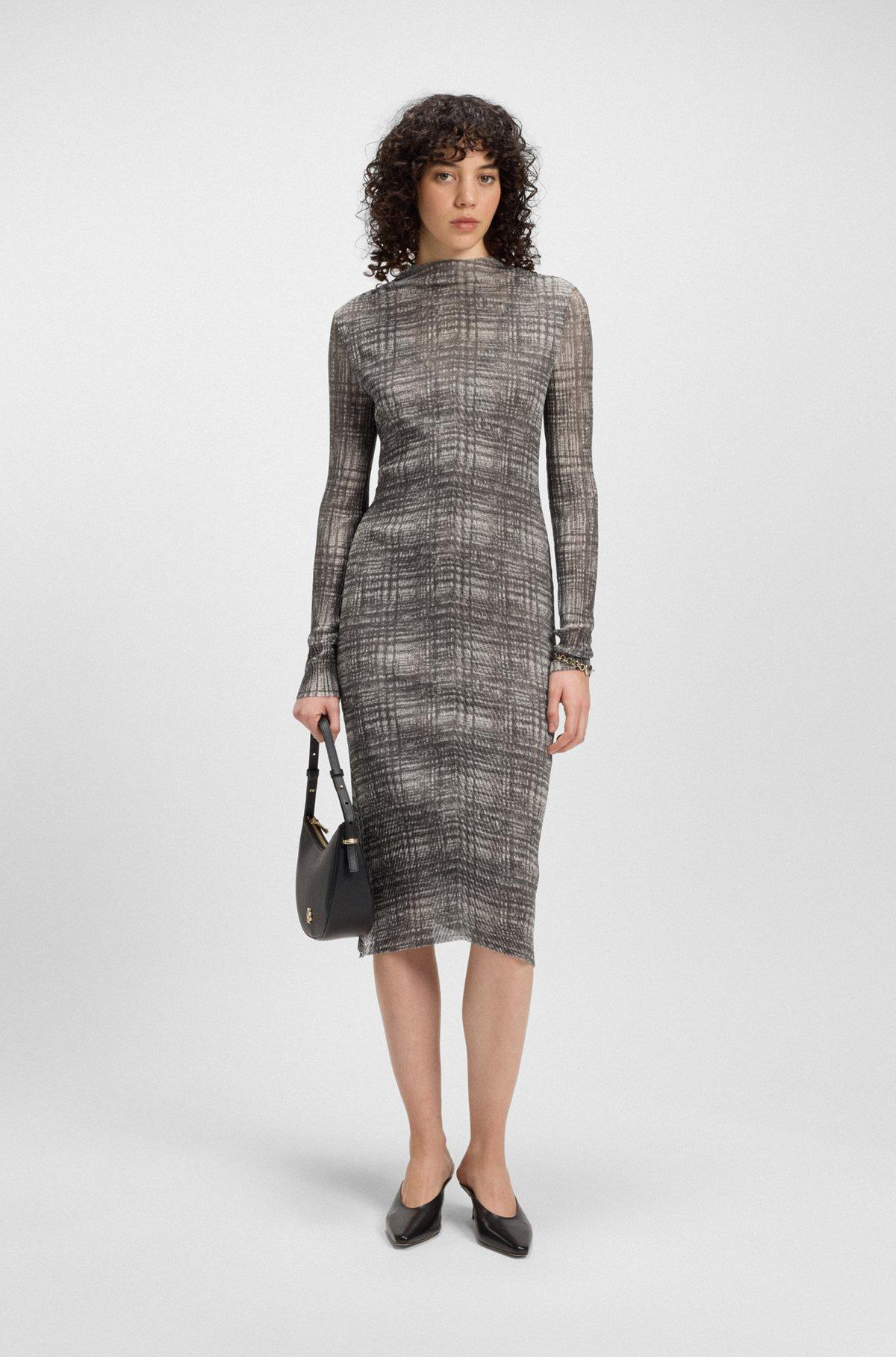 BOSS - Plissé-tulle dress with modal lining - Patterned Product Image