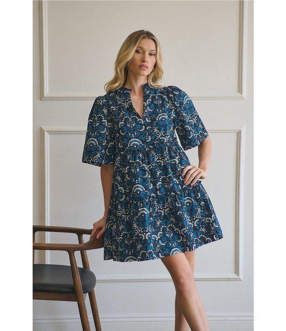 Sugarlips Etta Floral Dixie Ruffle Split V-Neck Short Sleeve Tiered Dress Product Image