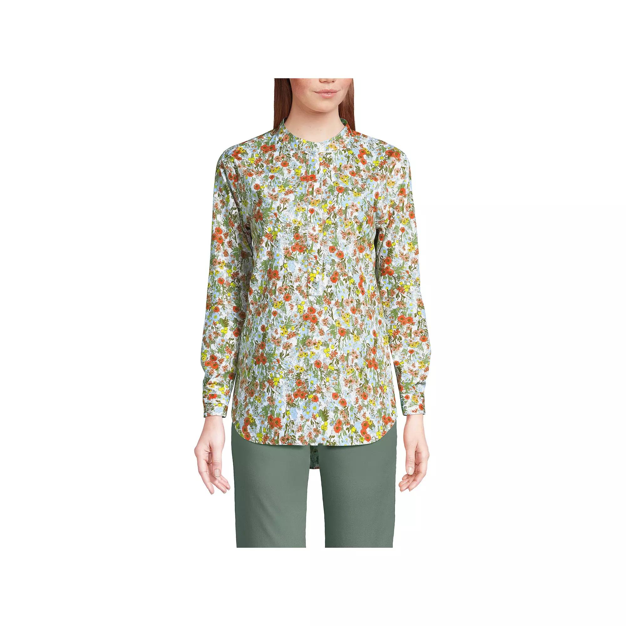 Women's Lands' End No Iron Long Sleeve Banded Collar Popover Shirt,  Product Image
