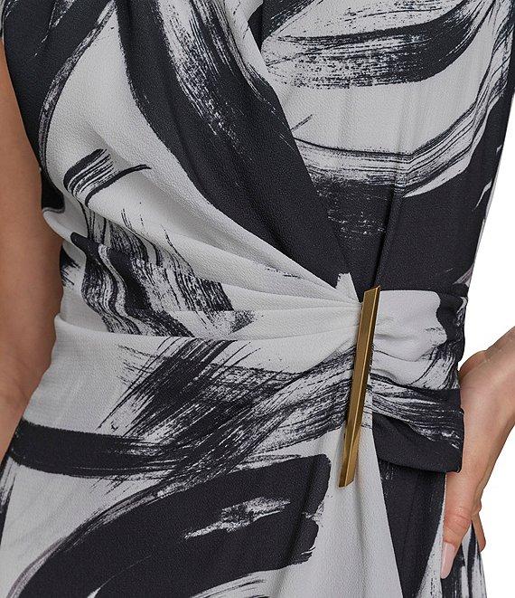 Donna Karan Crepe V-Neck Sleeveless Faux Wrap Midi Dress Product Image