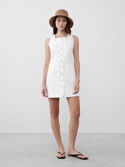 Square-Neck Linen-Blend Mini Dress Product Image