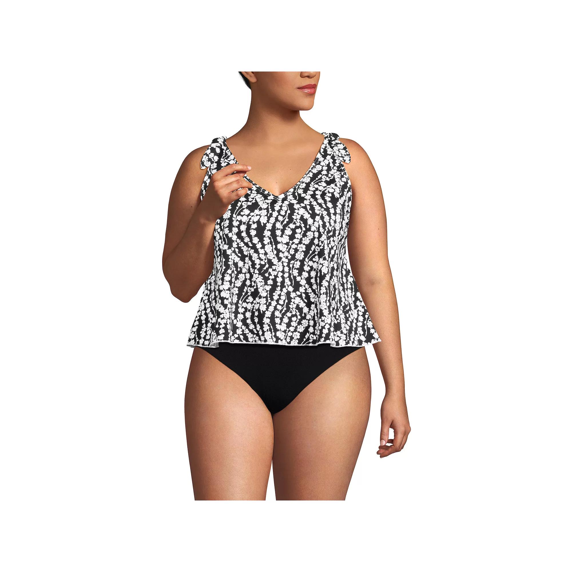 Plus Size Lands' End DD-Cup Tie Shoulder Flutter Tankini Top, Women's, Size: 18W Dd, Black White Floral Product Image