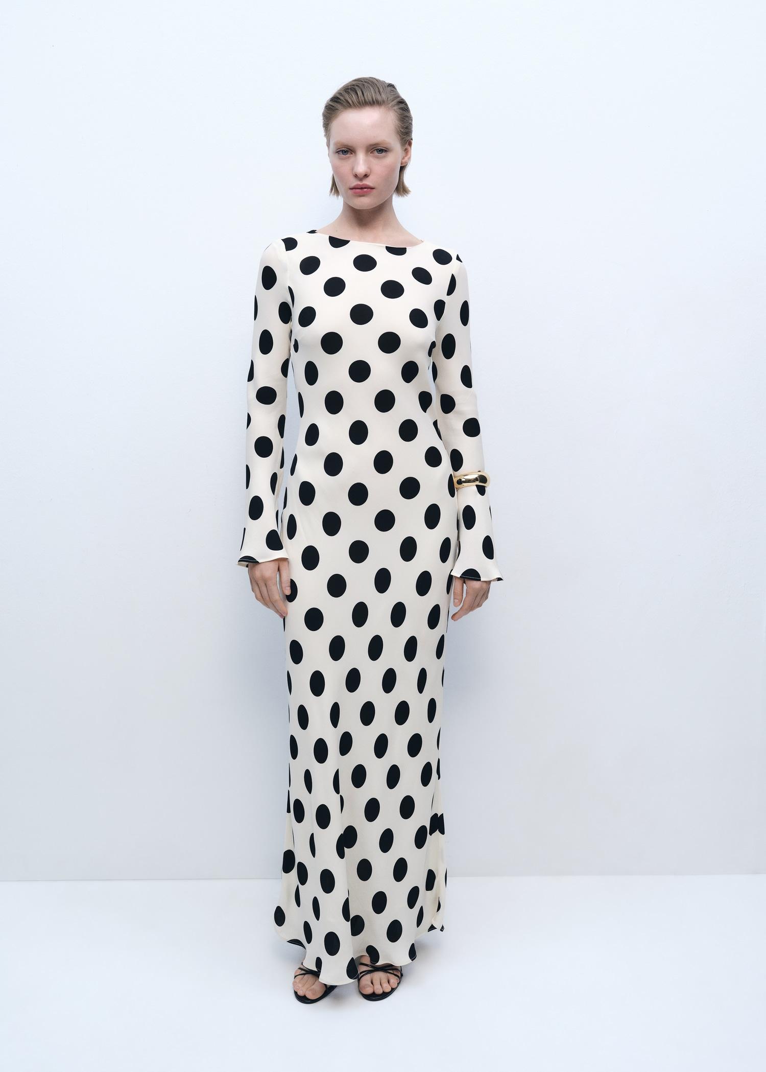 Flared sleeve polka-dot dress - Women | MANGO USA Product Image